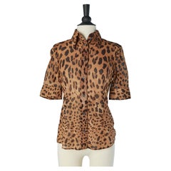 Camicia a manica corta in cotone con stampa leopardata DOLCE & GABBANA