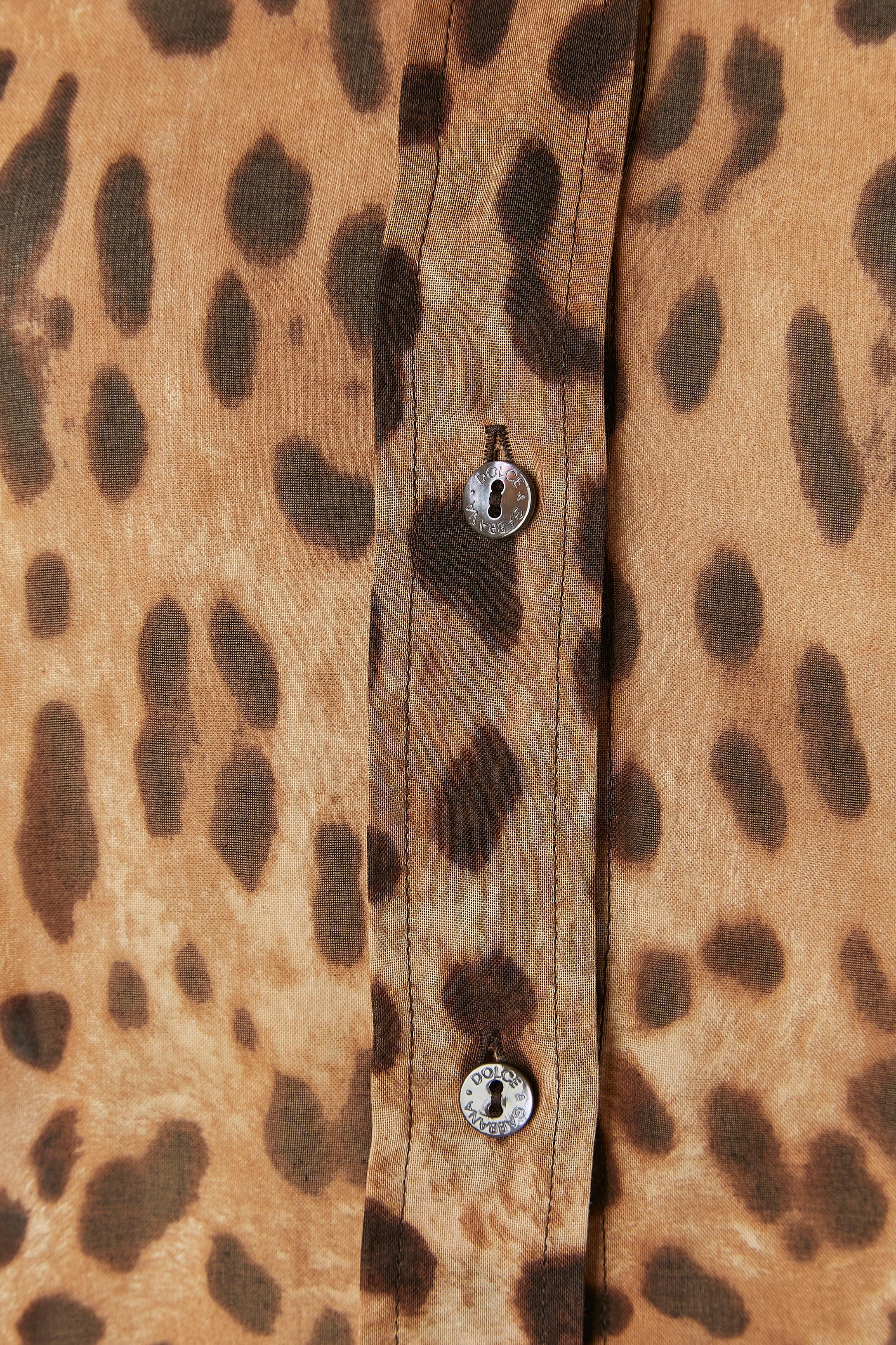 Marrone Camicia a manica corta in cotone con stampa leopardata DOLCE & GABBANA in vendita