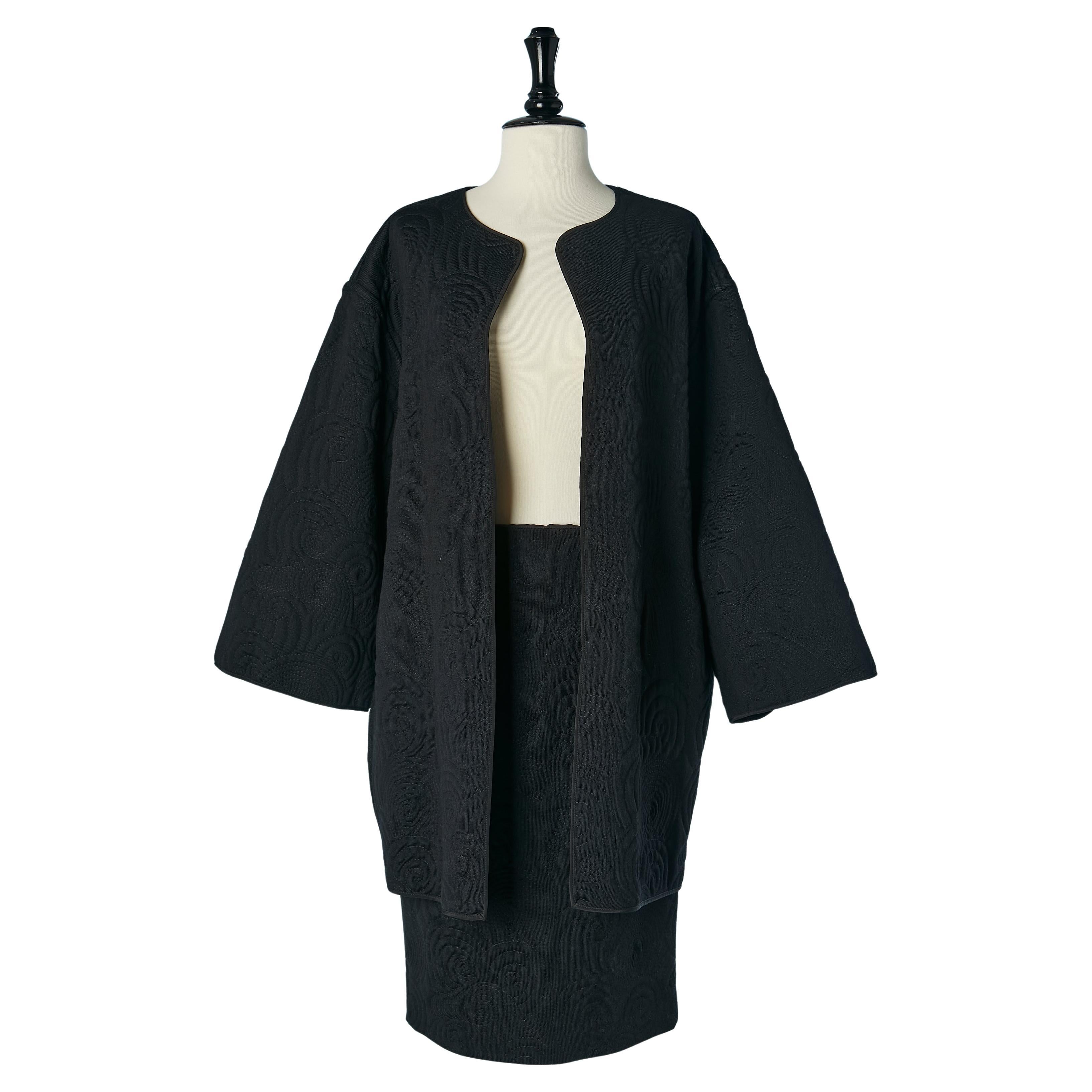 Conjunto de abrigo y falda de lana negra pespunteada GIANFRANCO FERRE en venta