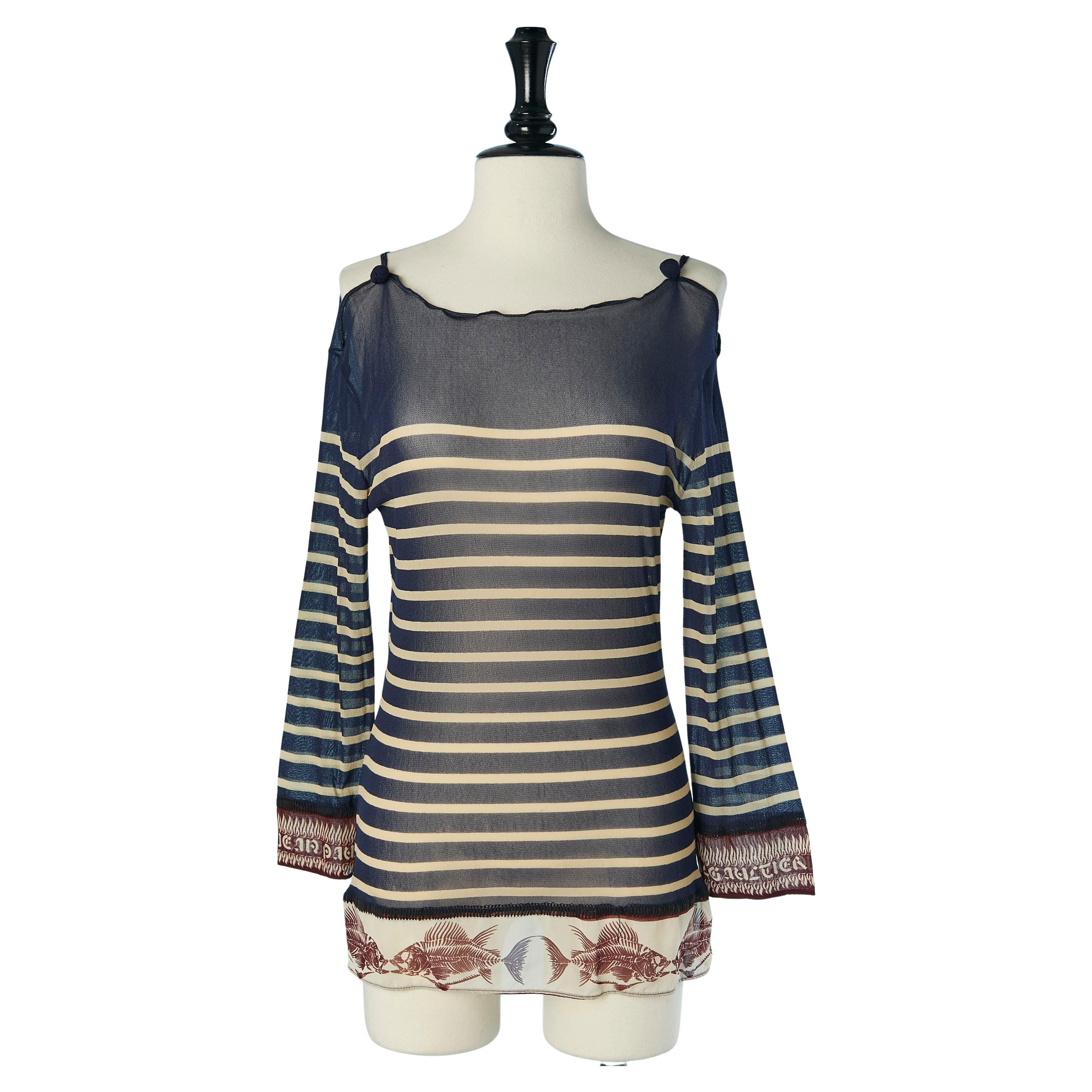 Tul elástico transparente con estampado de rayas y peces JEAN-PAUL GAULTIER Maille