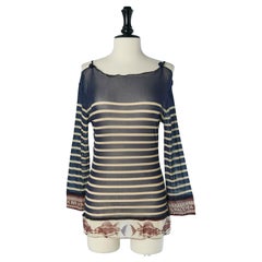 Vintage See-through stretch tulle with stripes and fish print JEAN-PAUL GAULTIER Maille