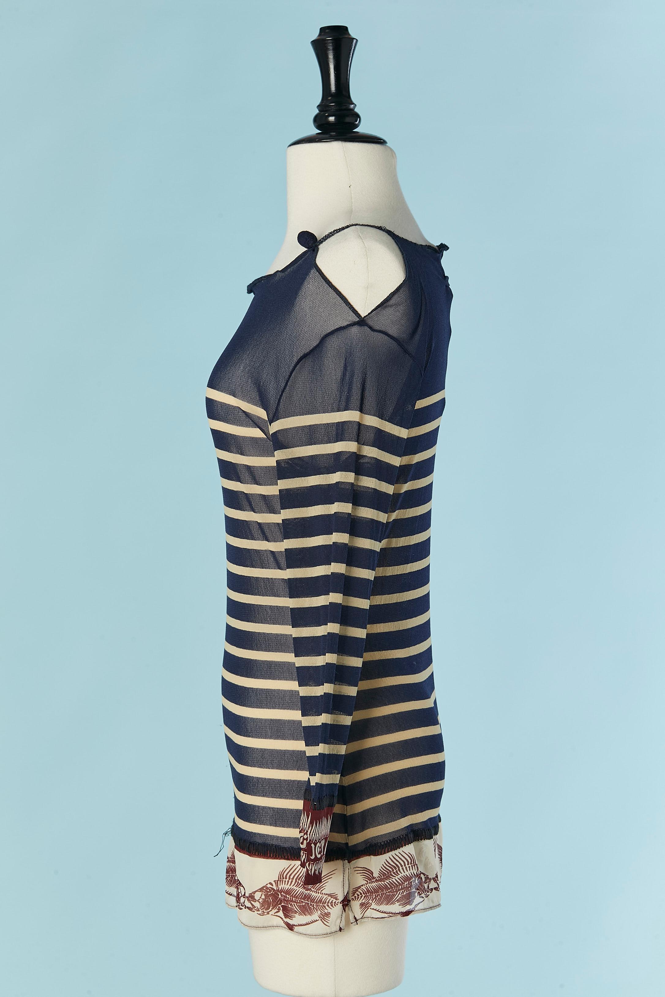 De las mujeres Tul elástico transparente con estampado de rayas y peces JEAN-PAUL GAULTIER Maille en venta