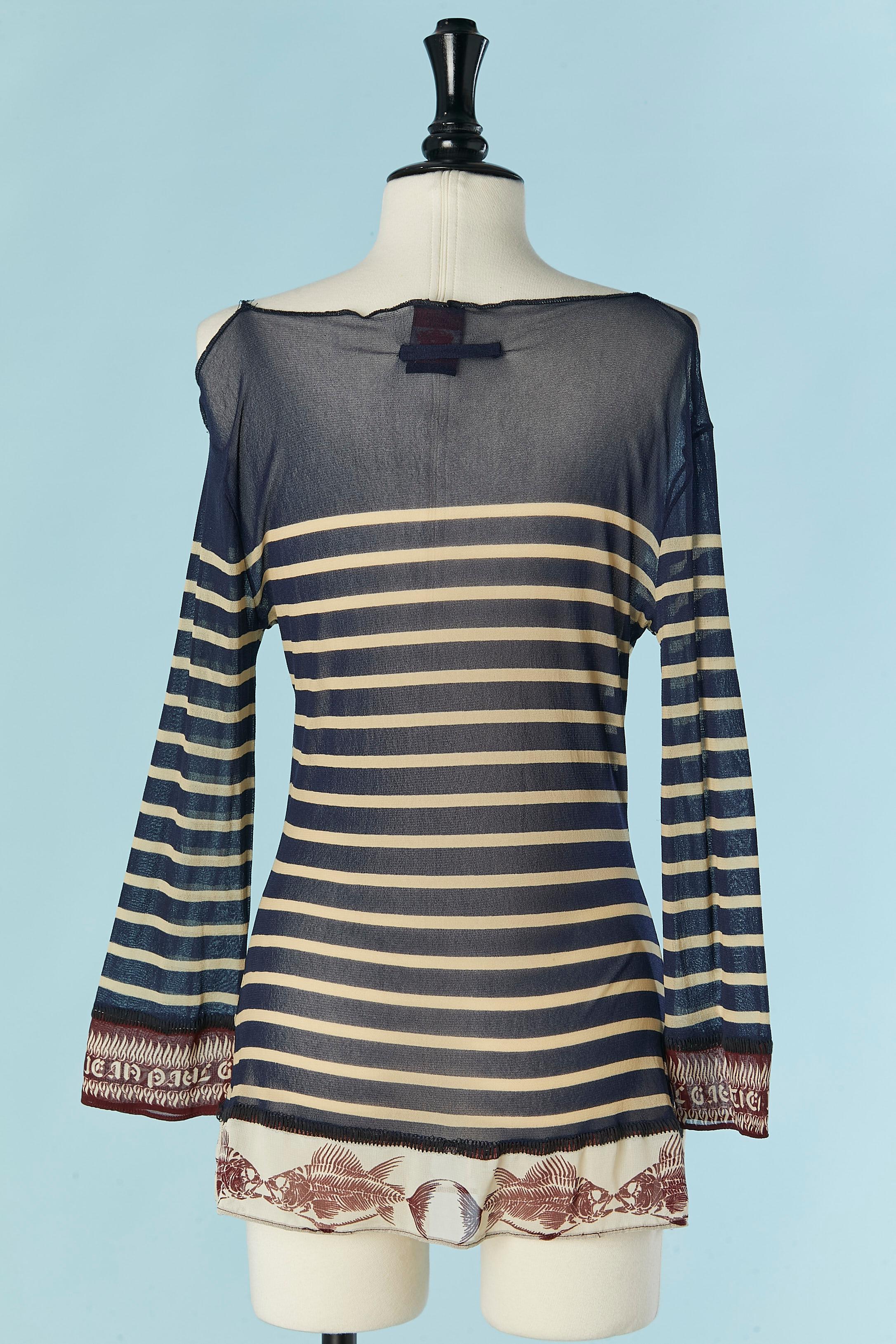 Tul elástico transparente con estampado de rayas y peces JEAN-PAUL GAULTIER Maille en venta 1