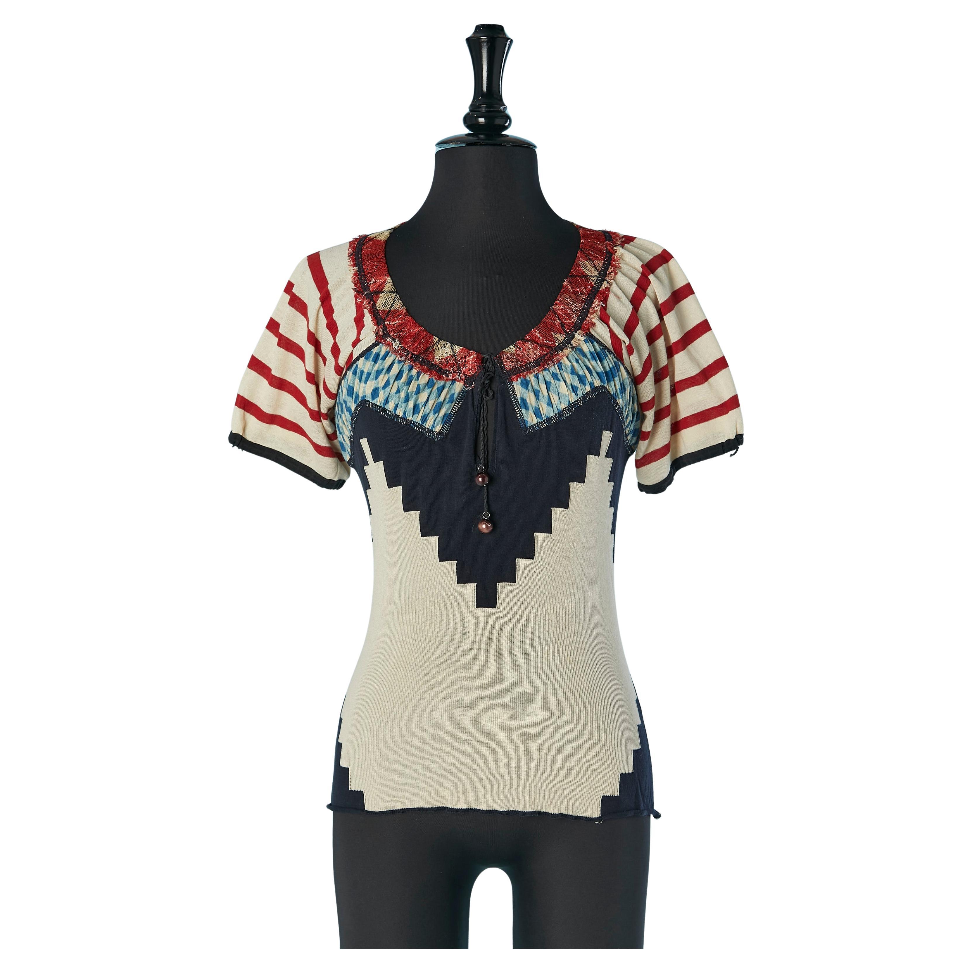 Top de punto de algodón jacquard y encaje JEAN-PAUL GAULTIER Maille