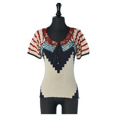 Top de punto de algodón jacquard y encaje JEAN-PAUL GAULTIER Maille