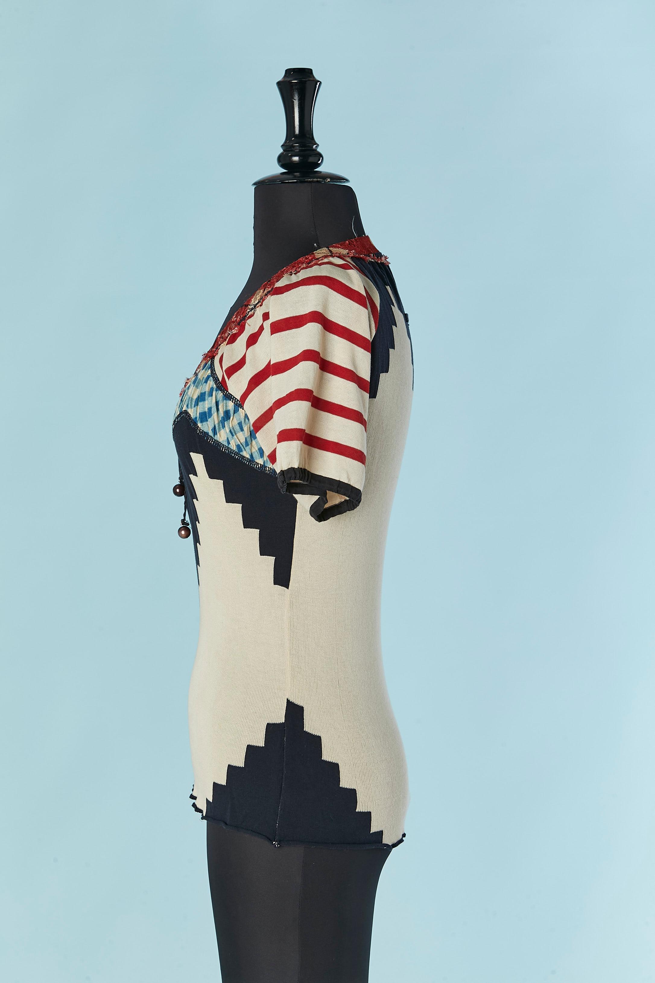 Top de punto de algodón jacquard y encaje JEAN-PAUL GAULTIER Maille en Excelente estado para la venta en Saint-Ouen-Sur-Seine, FR