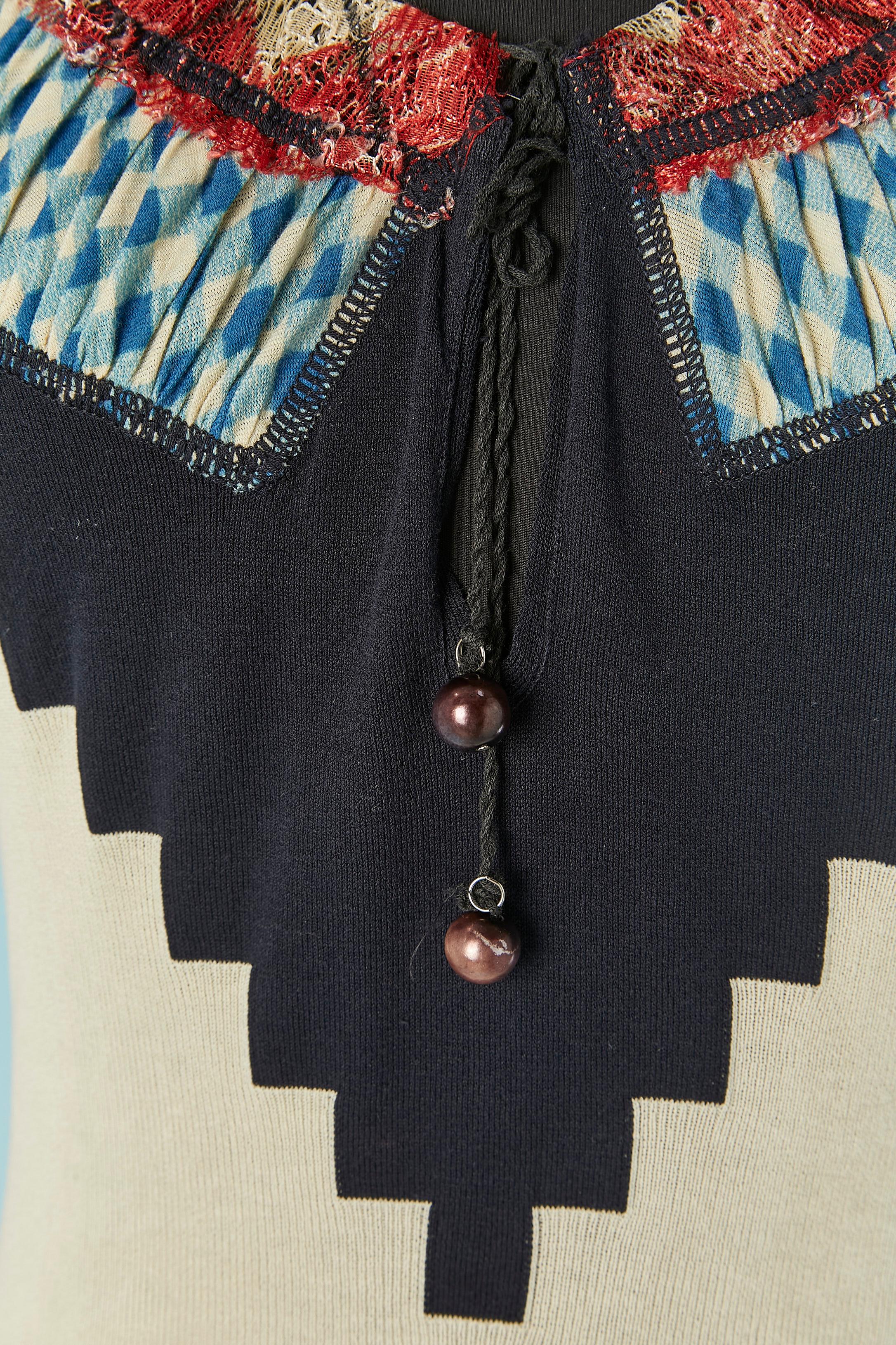 Top de punto de algodón jacquard y encaje JEAN-PAUL GAULTIER Maille Negro en venta