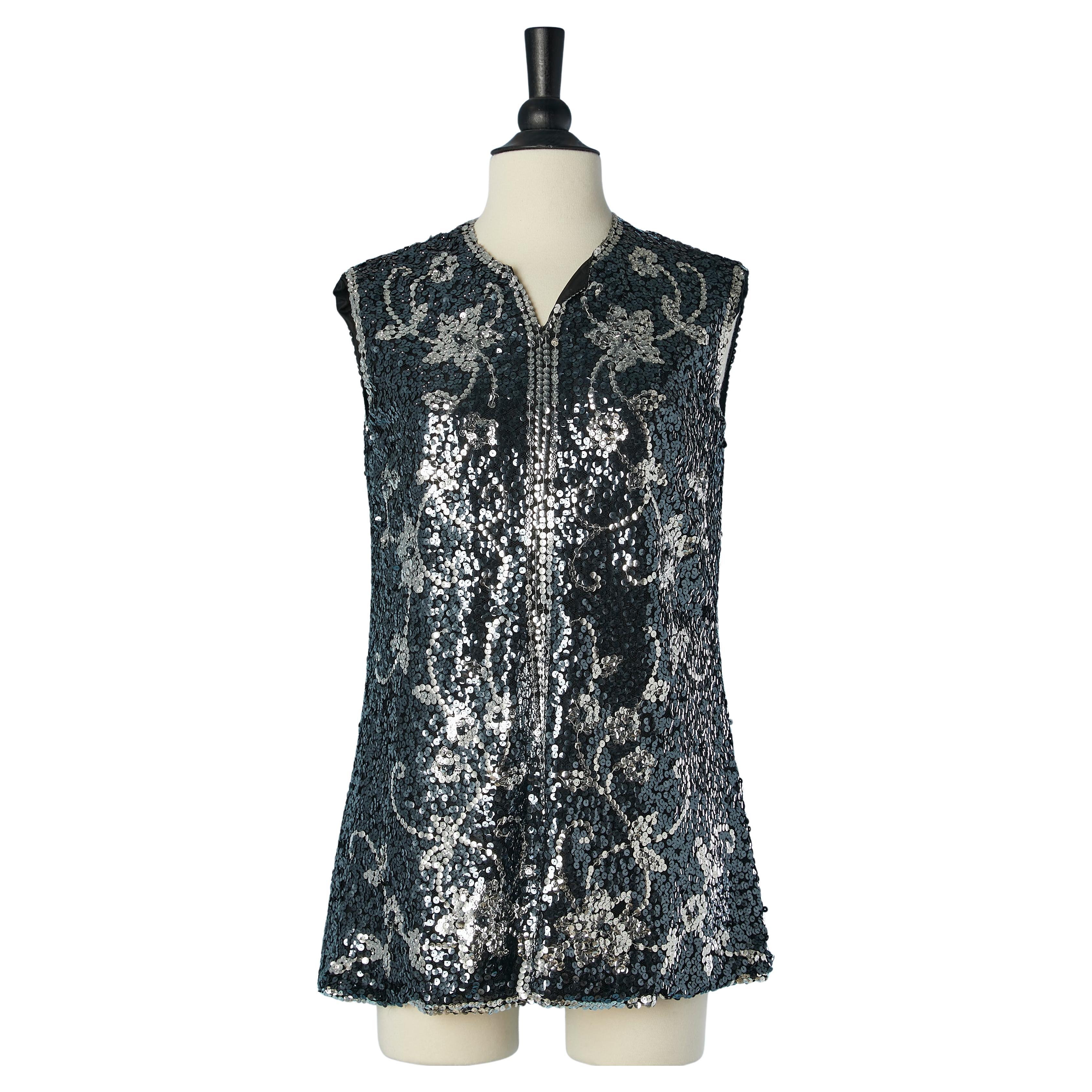 Tunica senza maniche con paillettes argento e nere Ted Lapidus Haute Couture