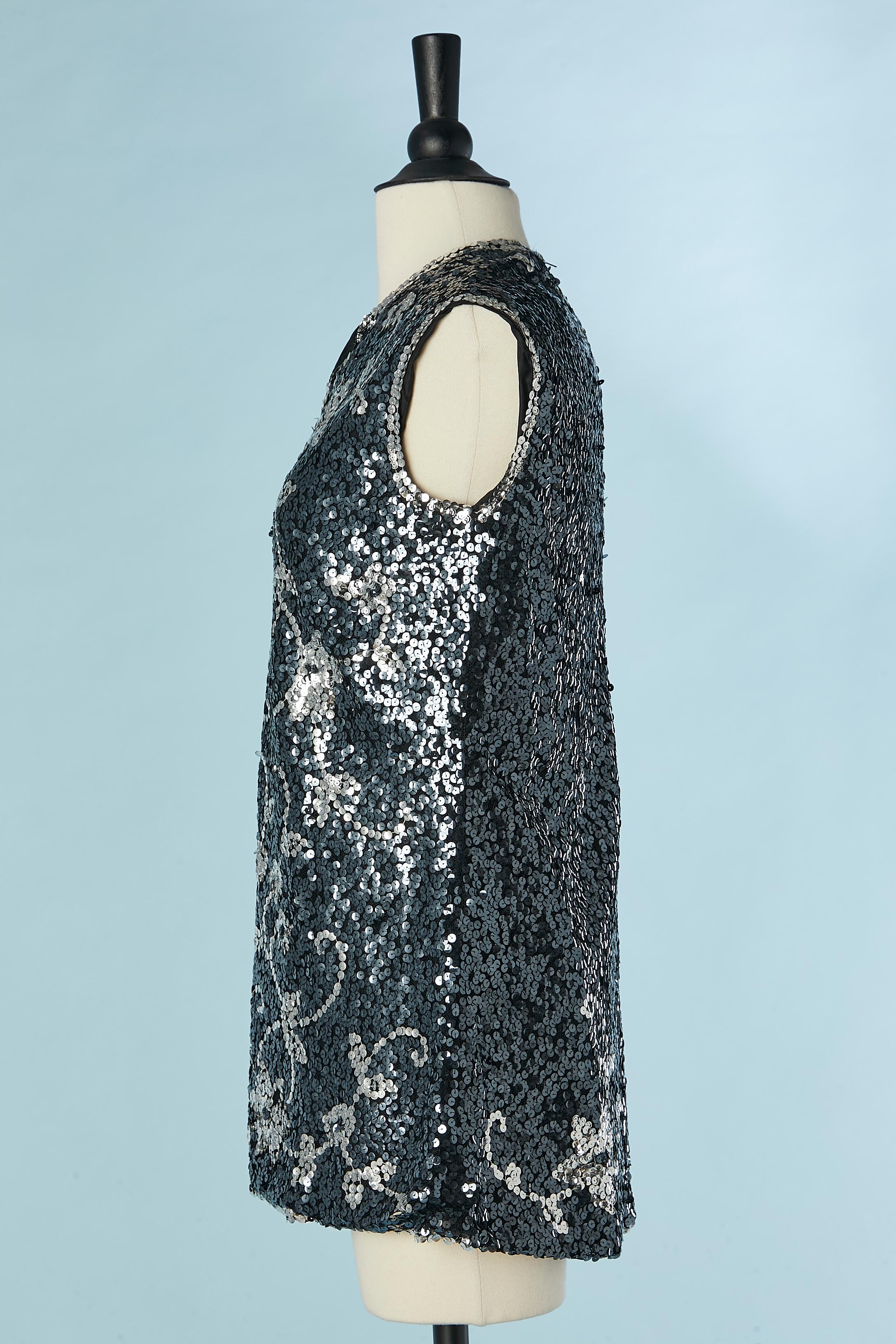 Tunica senza maniche con paillettes argento e nere Ted Lapidus Haute Couture In condizioni ottime in vendita a Saint-Ouen-Sur-Seine, FR