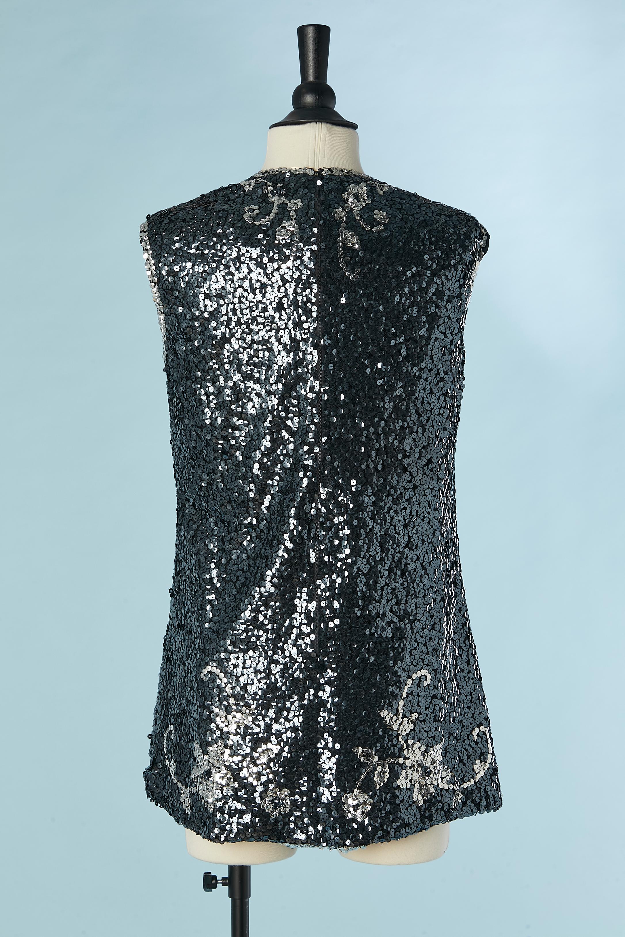 Donna Tunica senza maniche con paillettes argento e nere Ted Lapidus Haute Couture in vendita