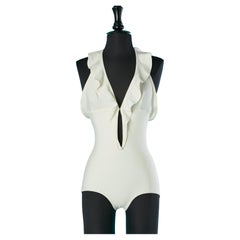 Off-white bathing suit with ruffle neckline TED LAPIDUS