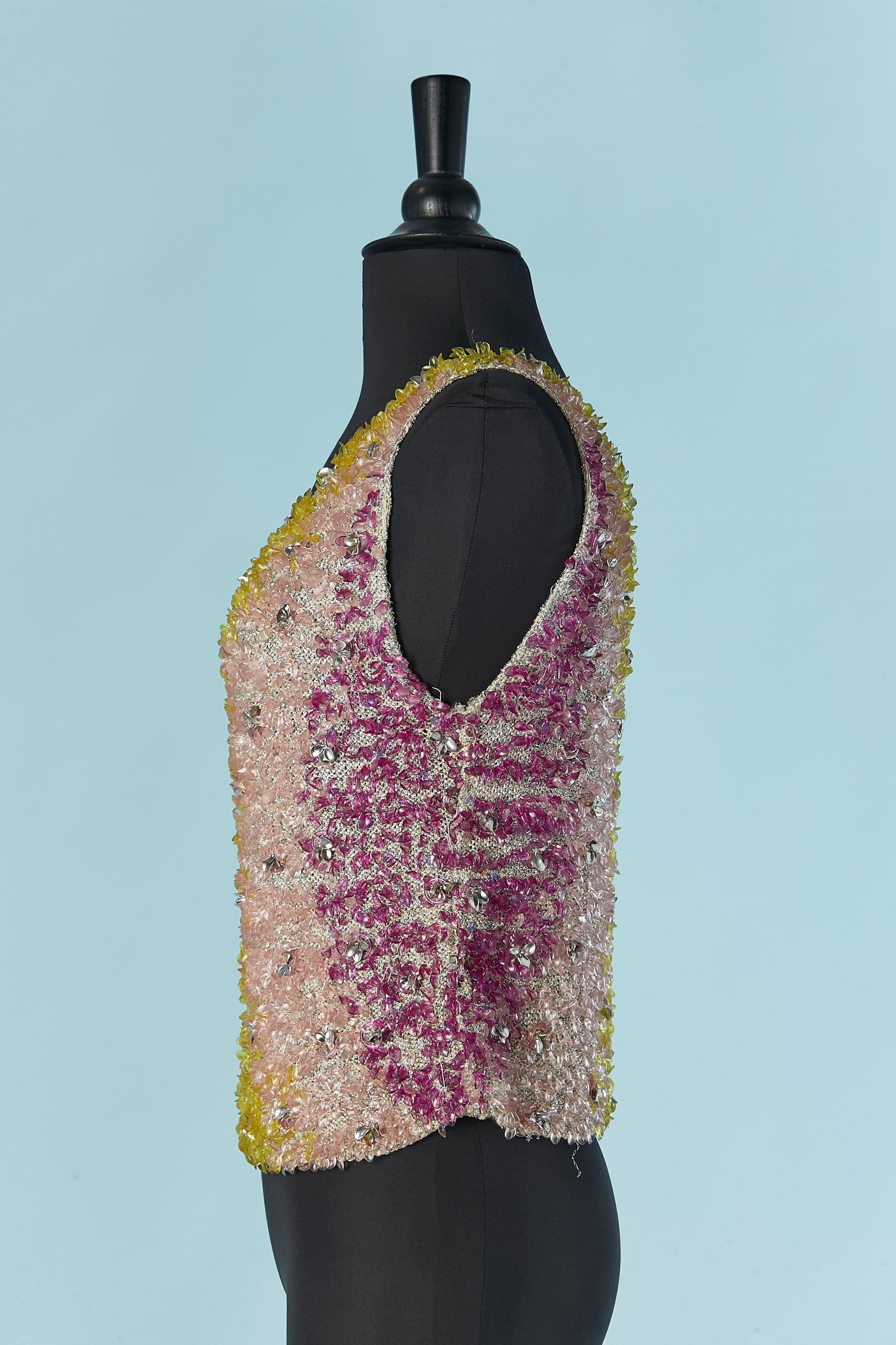 Donna Top senza maniche con perline su maglia in lurex argentato Circa anni '70 in vendita