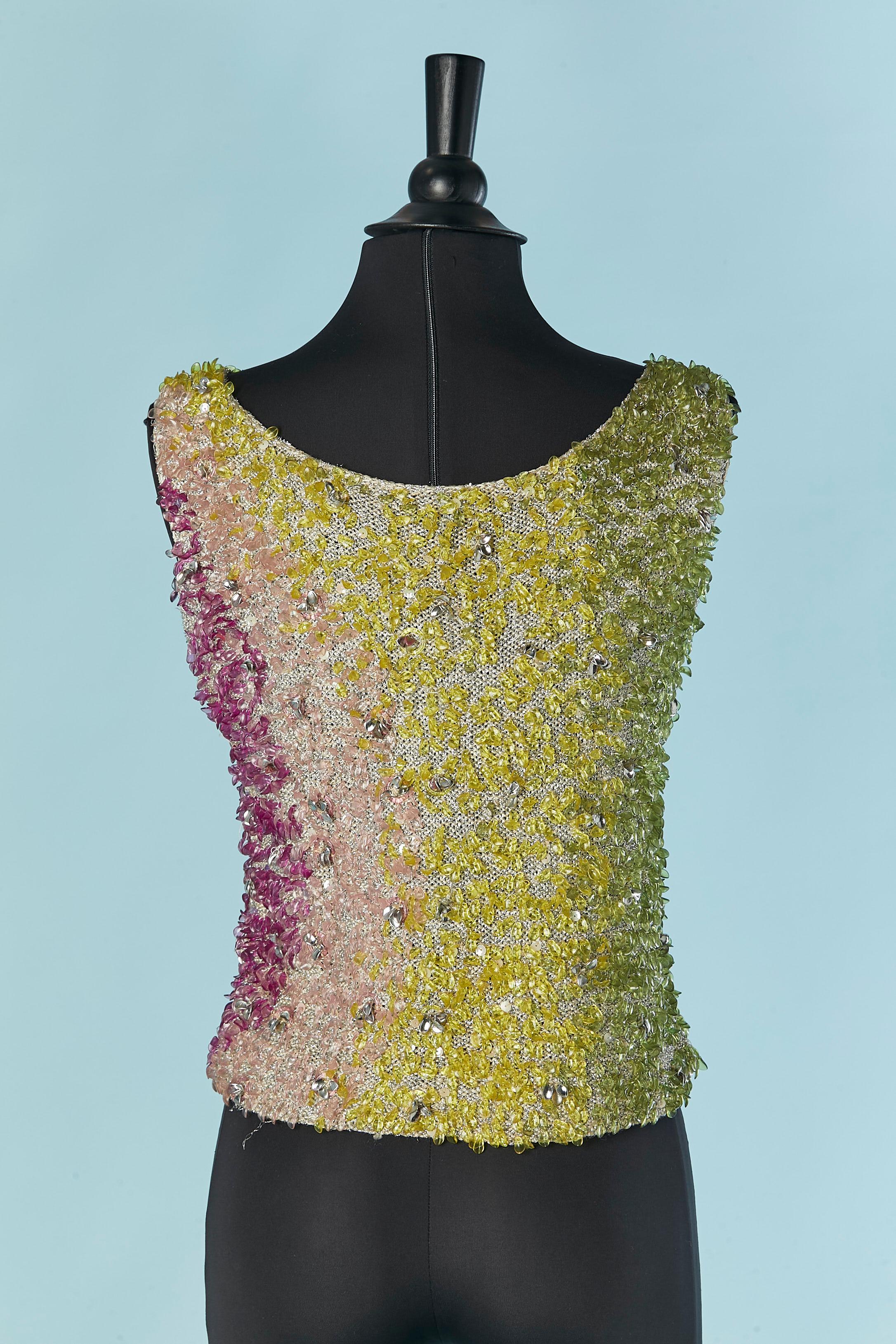 Top senza maniche con perline su maglia in lurex argentato Circa anni '70 in vendita 1