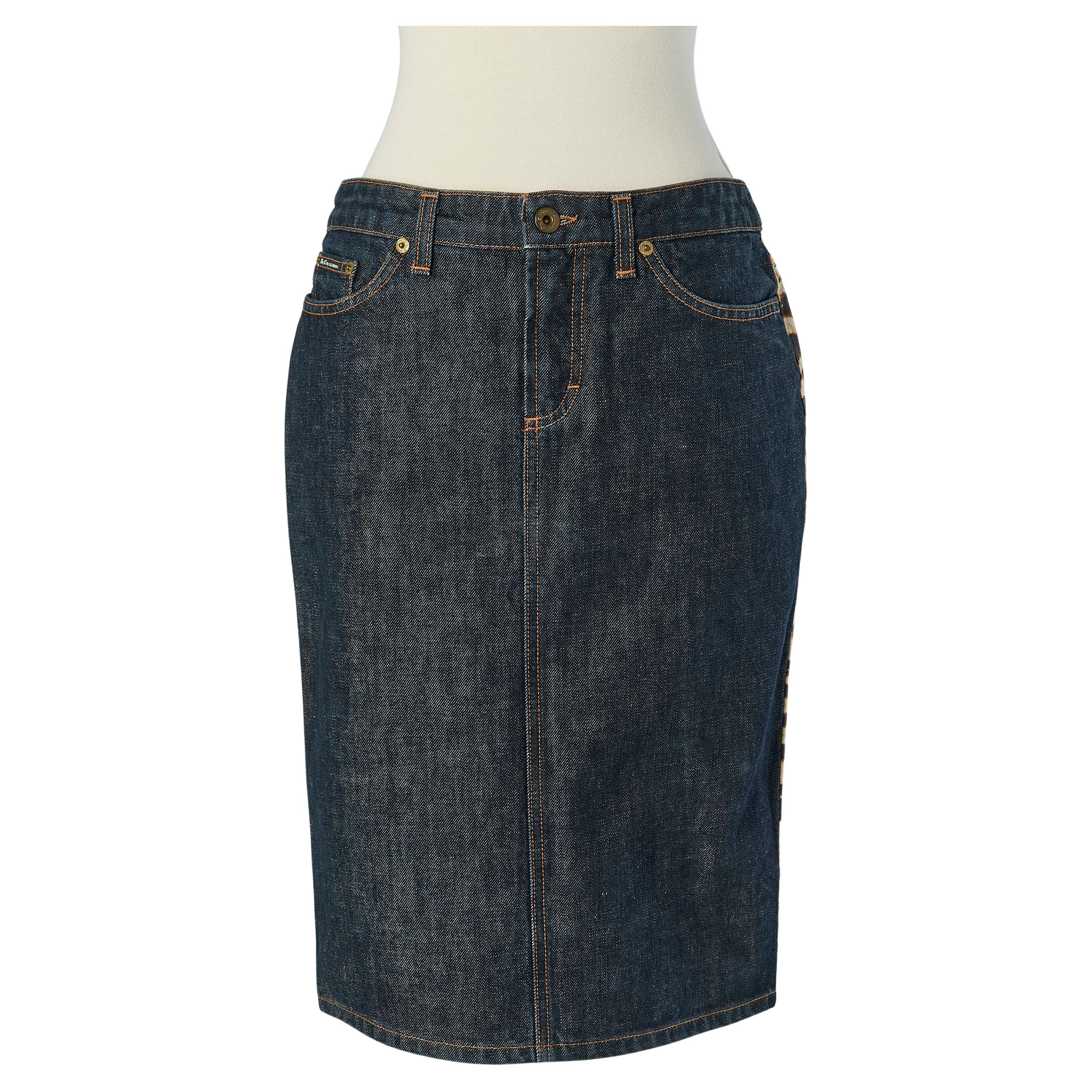 Jupe en denim avec coton imprimé léopard  retour D&G by DOLCE & GABBANA en vente