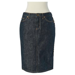 Denim skirt with printed cotton leopard print  back D&G by DOLCE & GABBANA