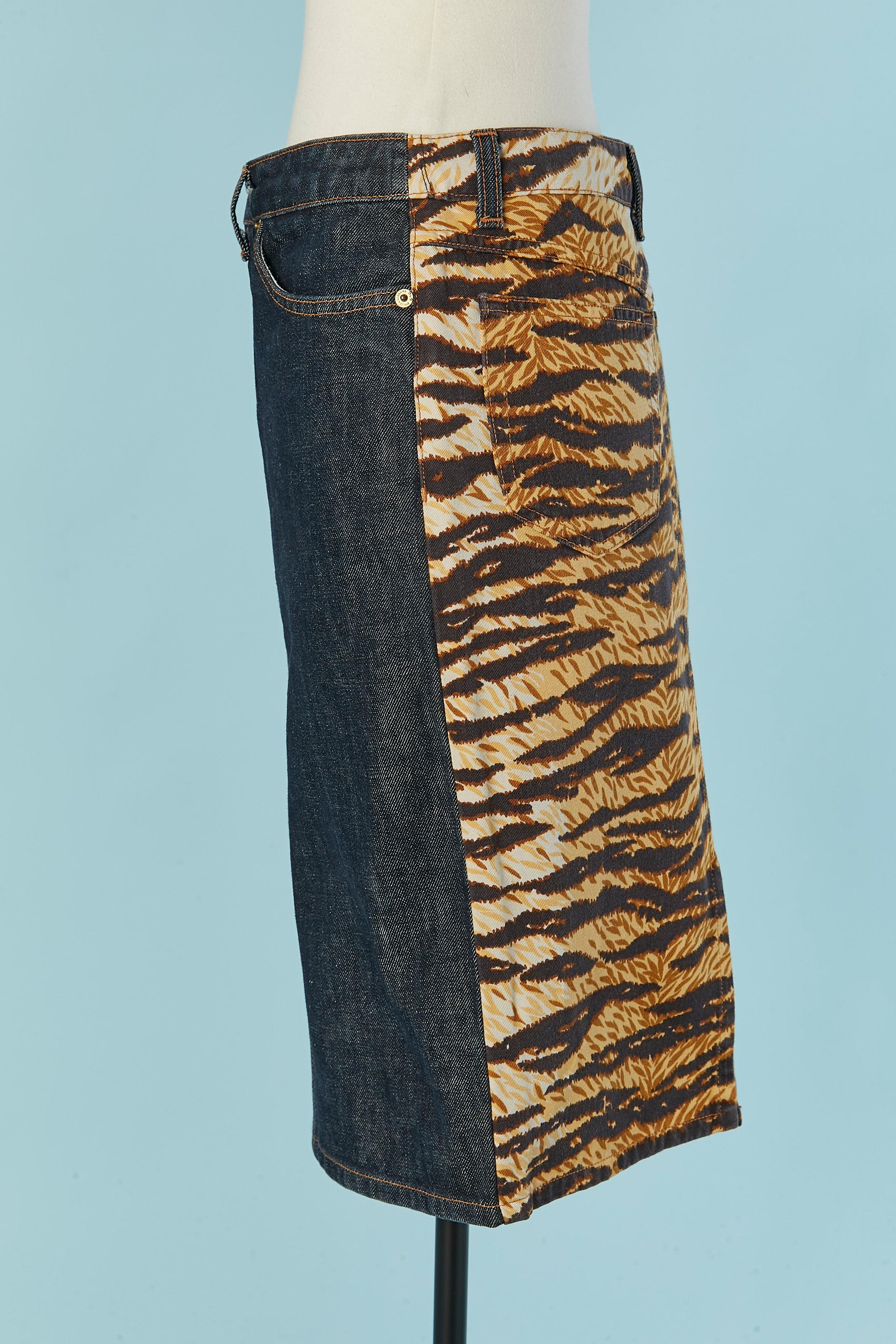 Jupe en denim avec coton imprimé léopard  retour D&G by DOLCE & GABBANA Excellent état - En vente à Saint-Ouen-Sur-Seine, FR