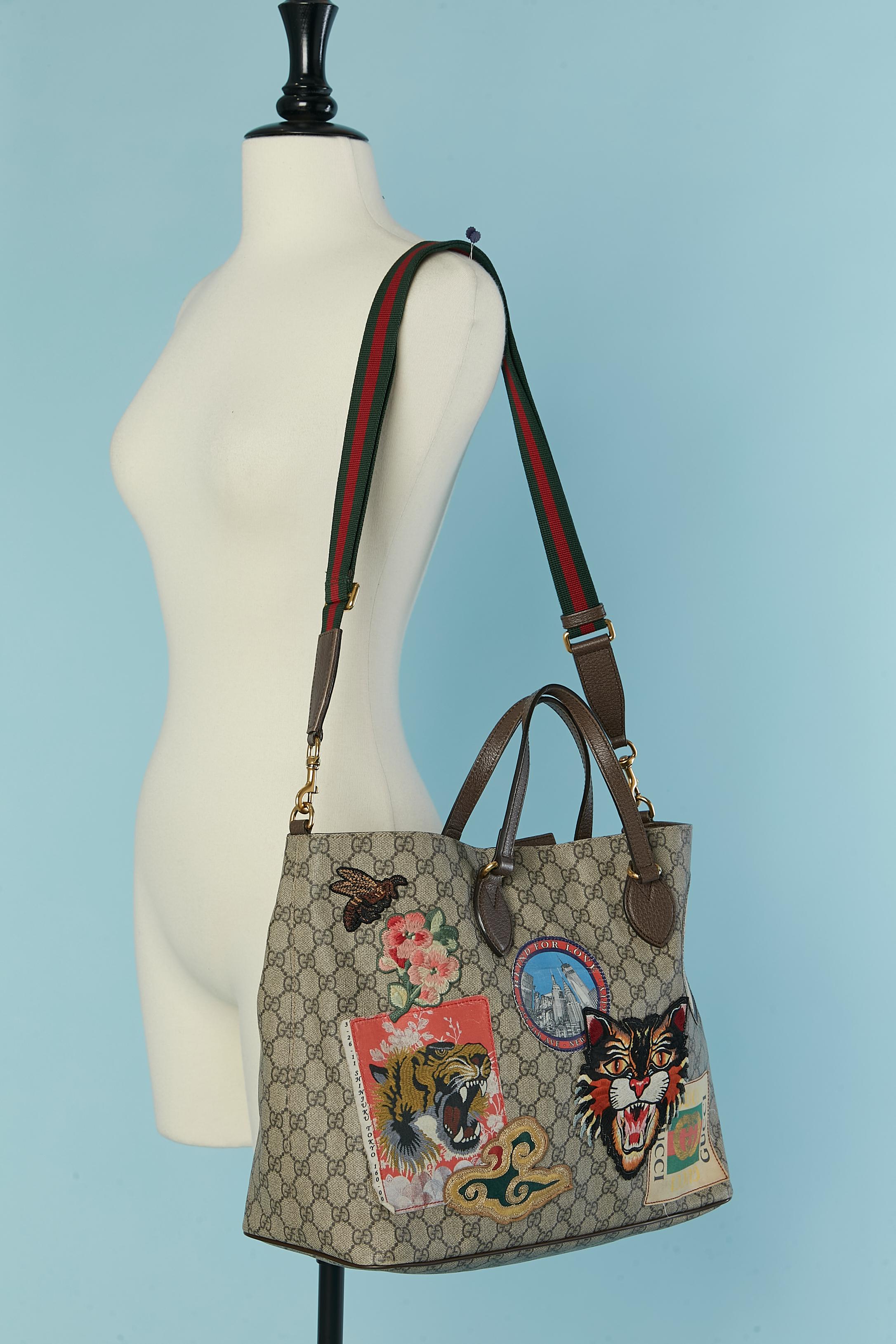 Supreme GG beschichtete Canevas Henkeltasche mit Aufnähern GUCCI im Angebot 3