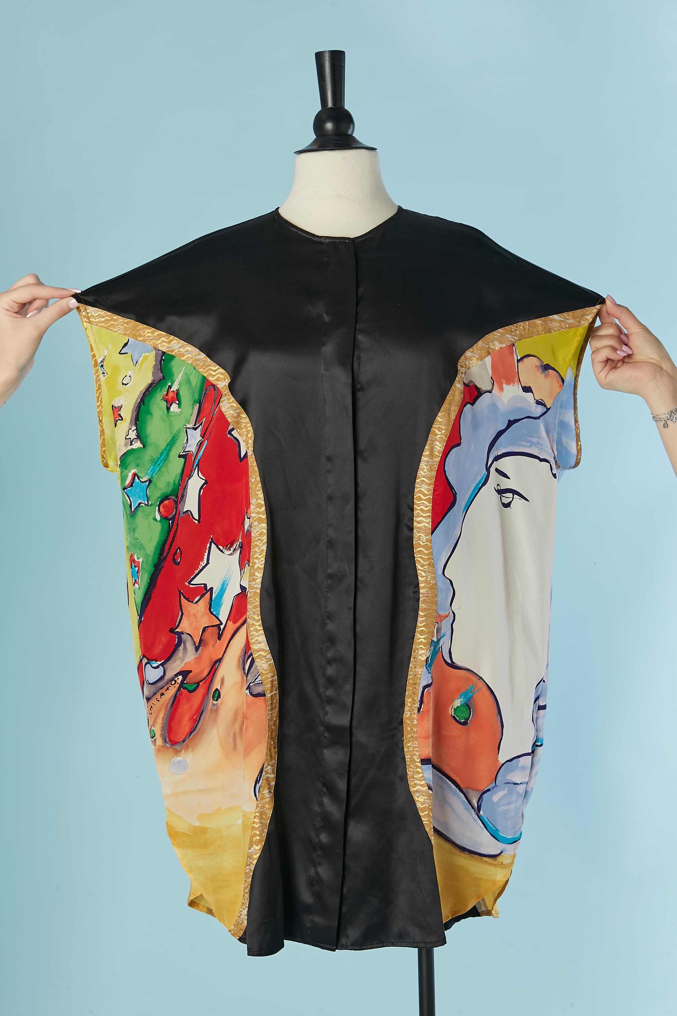 Abito camicia in seta con stampa a mano. Bottone nascosto e asola sul centro del davanti + un bottone extra in dotazione.
TAGLIA 3 / L. 