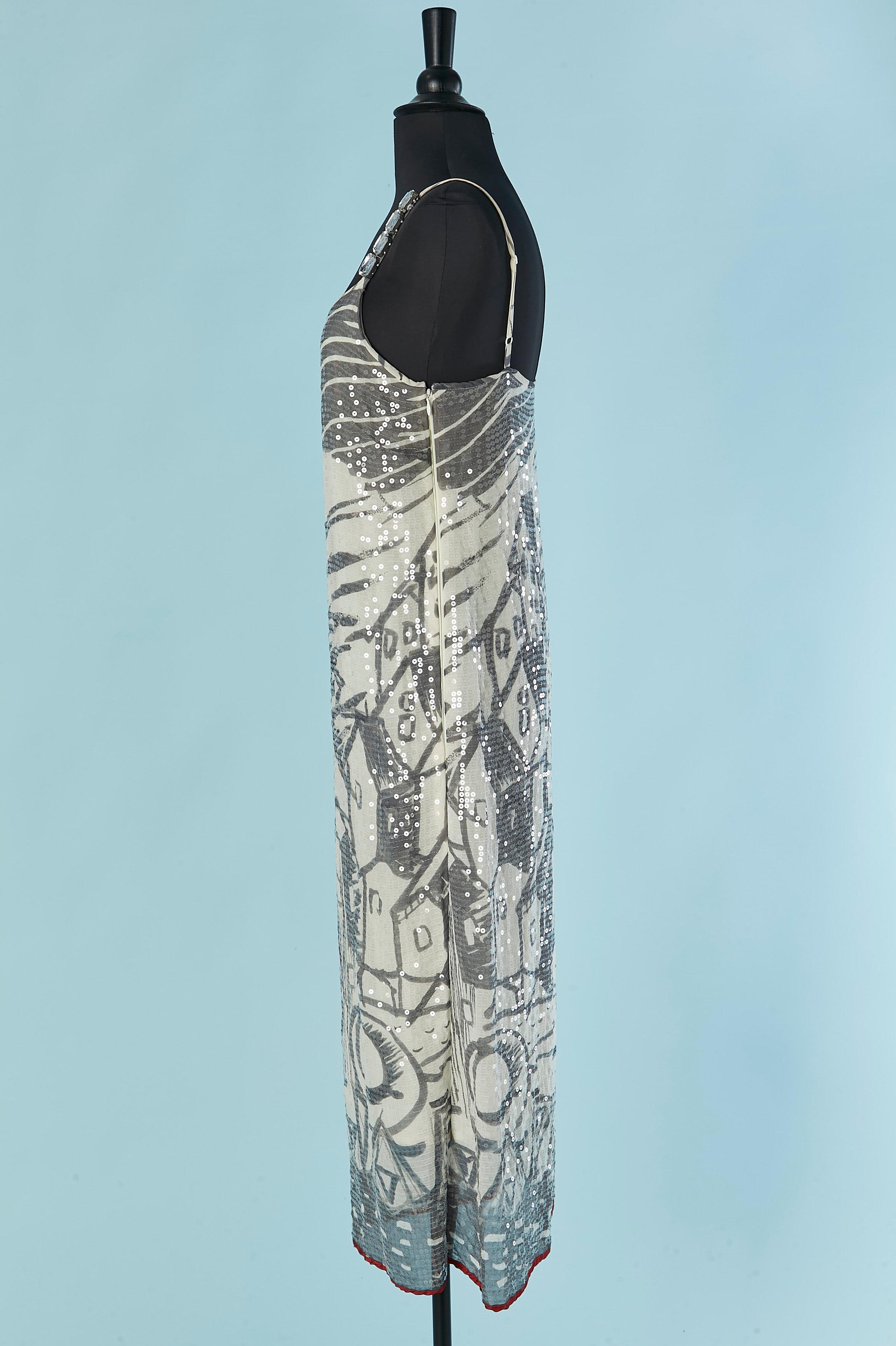 Robe du soir en soie imprimée et paillettes transparentes Tsumori Chisato Pour femmes en vente