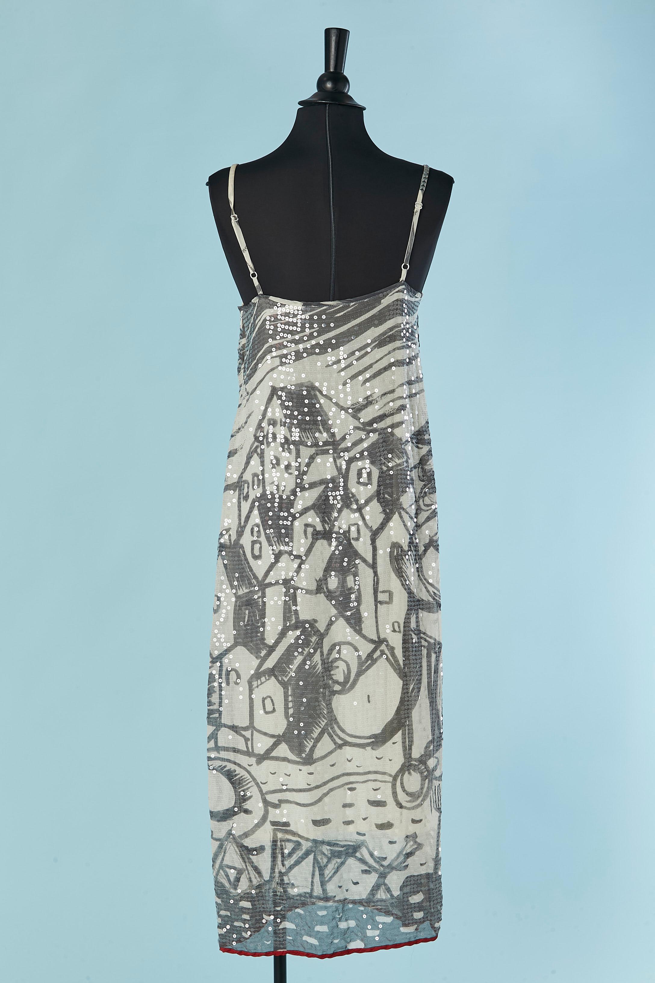 Robe du soir en soie imprimée et paillettes transparentes Tsumori Chisato en vente 1