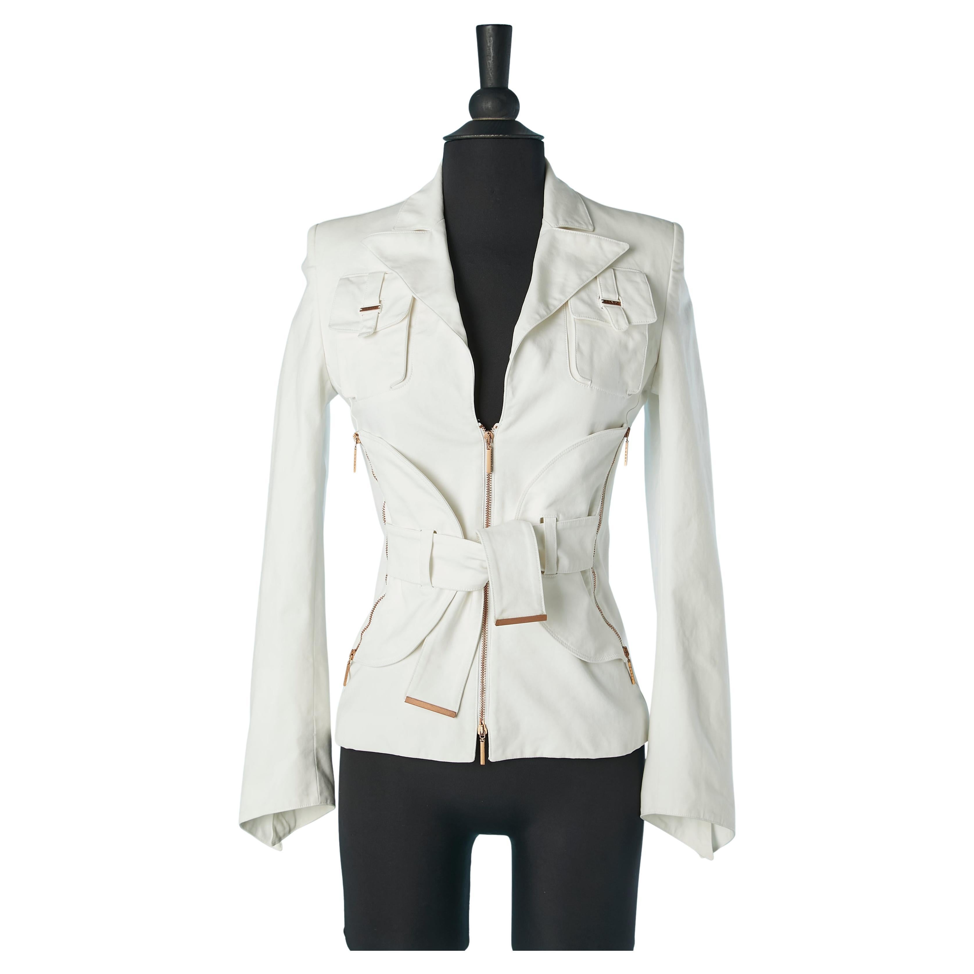 Veste en coton blanc avec fermeture éclair FENDI