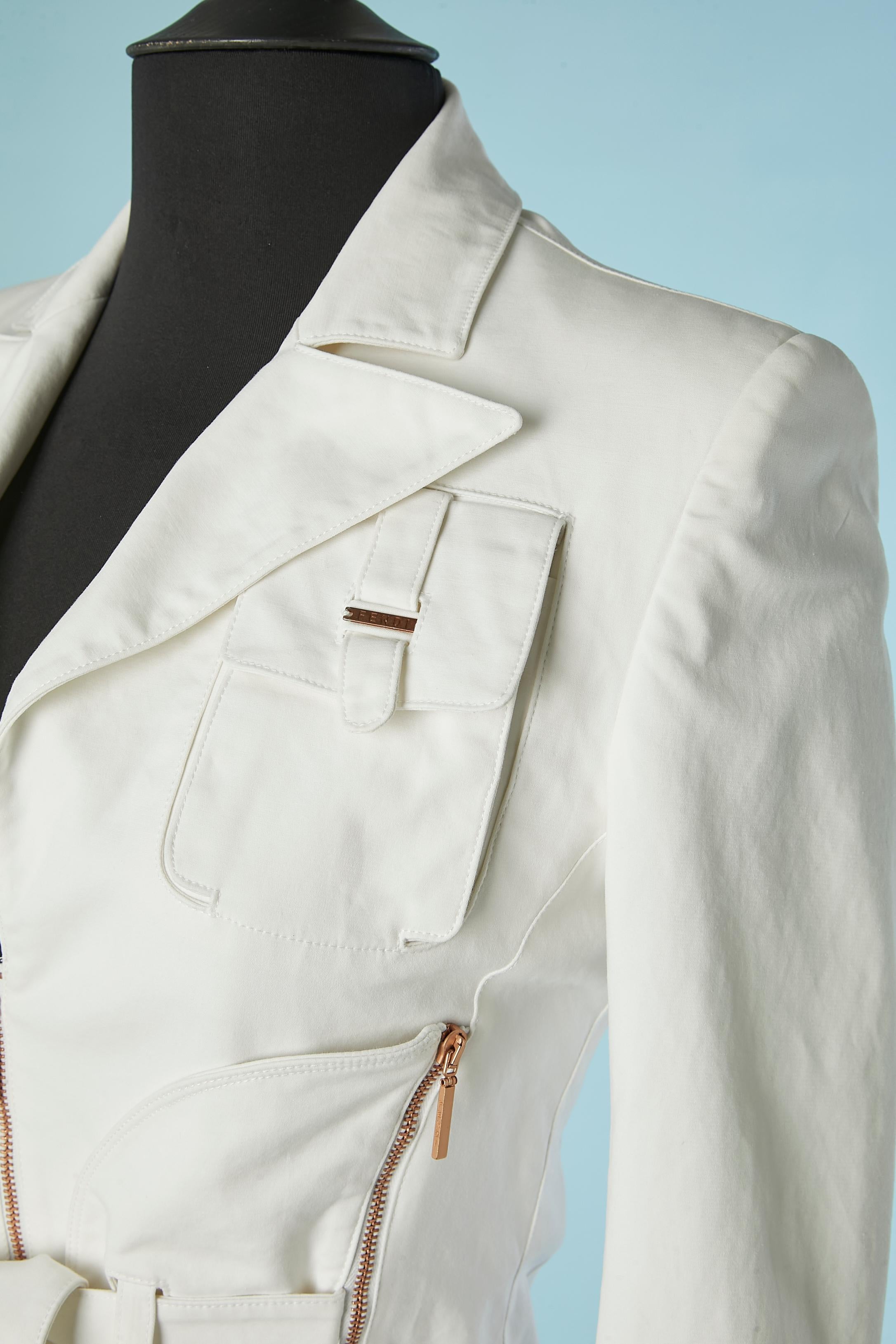 Grigio Giacca in cotone bianco con zip Fendi in vendita