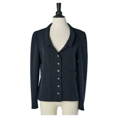 Veste croisée en laine marine avec bouton en forme de trèfle à quatre feuilles CHANEL BOUTIQUE