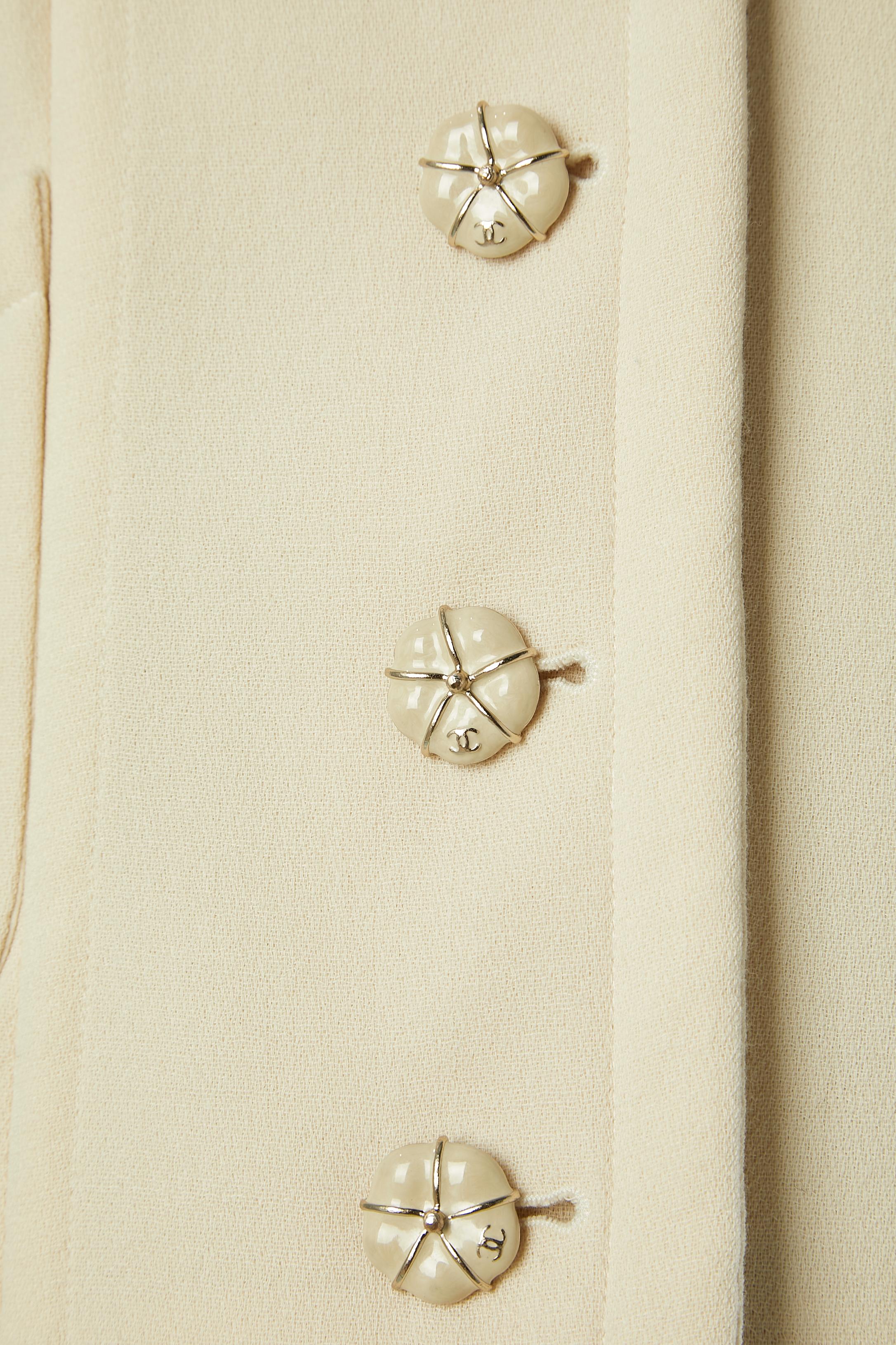 Beige Ivory wool single-breasted jacket with camelia buttons CHANEL 2009 For Sale