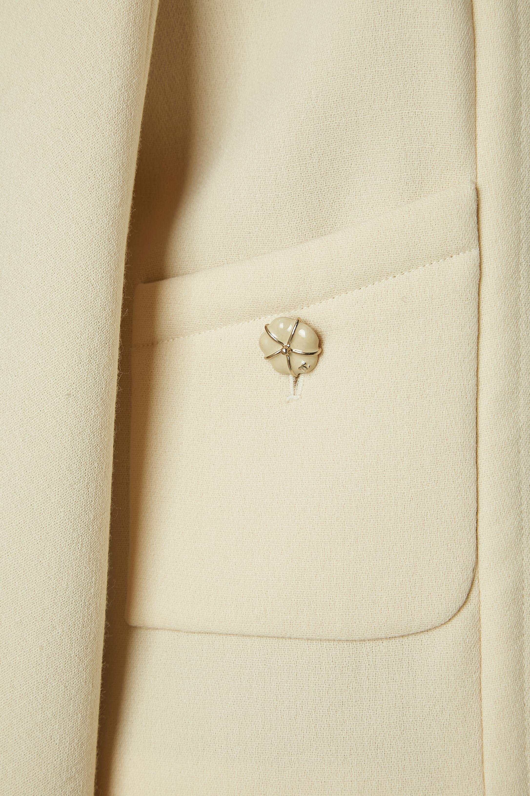 Women's Ivory wool single-breasted jacket with camelia buttons CHANEL 2009 For Sale