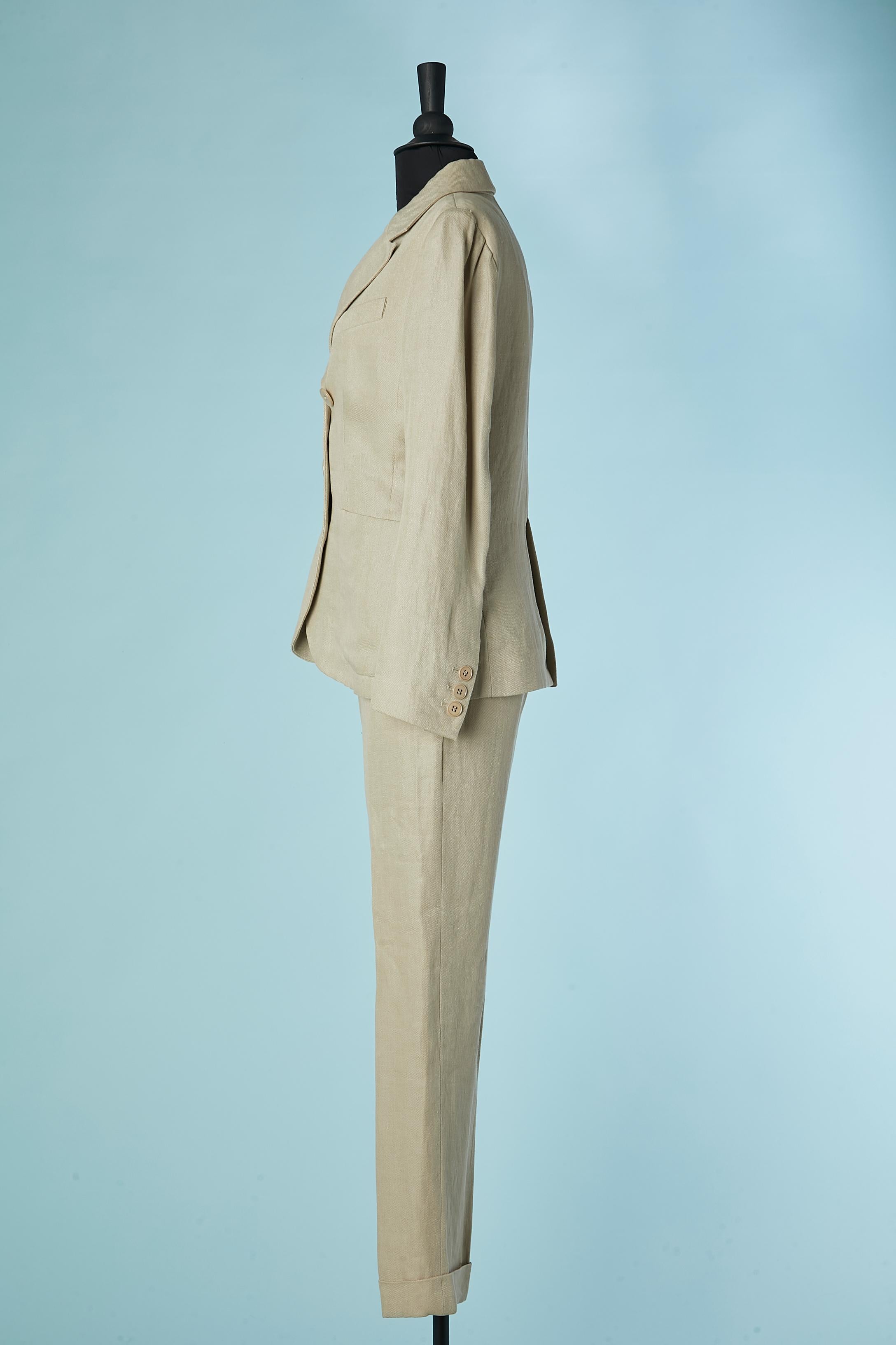 Traje pantalón de lino con chaqueta de un solo pecho SONIA RYKIEL en Excelente estado para la venta en Saint-Ouen-Sur-Seine, FR