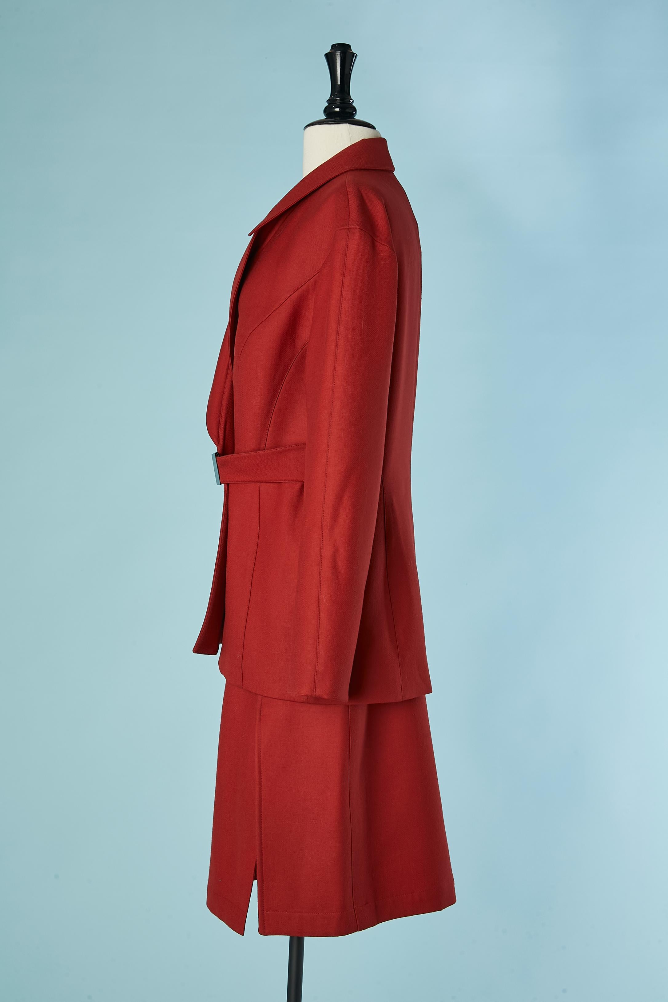 Tailleur con gonna in lana rossa e giacca a doppio petto Thierry Mugler In condizioni ottime in vendita a Saint-Ouen-Sur-Seine, FR