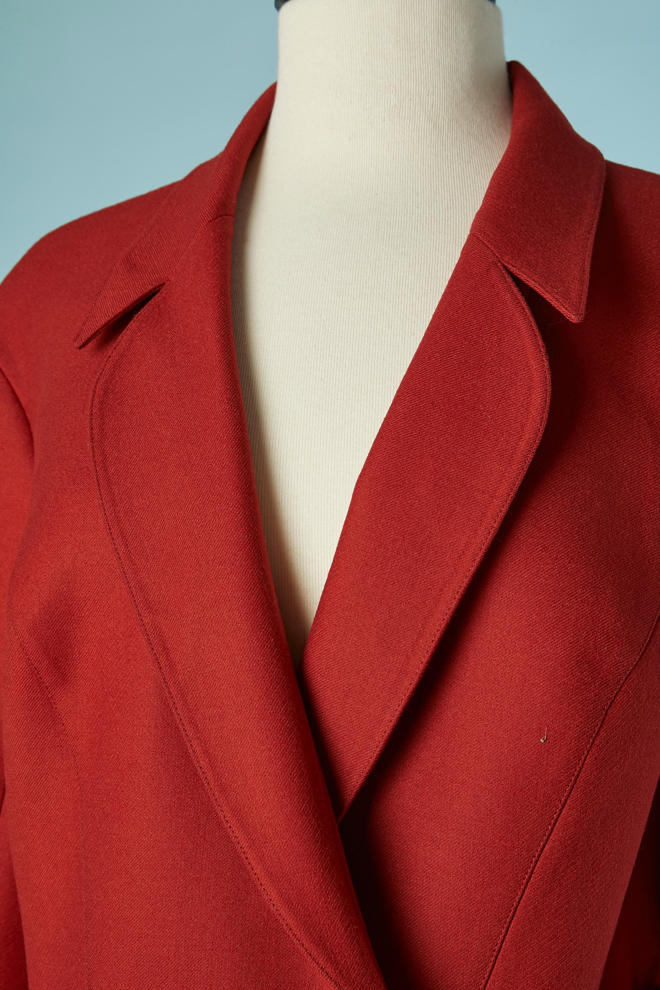 Rosso Tailleur con gonna in lana rossa e giacca a doppio petto Thierry Mugler in vendita