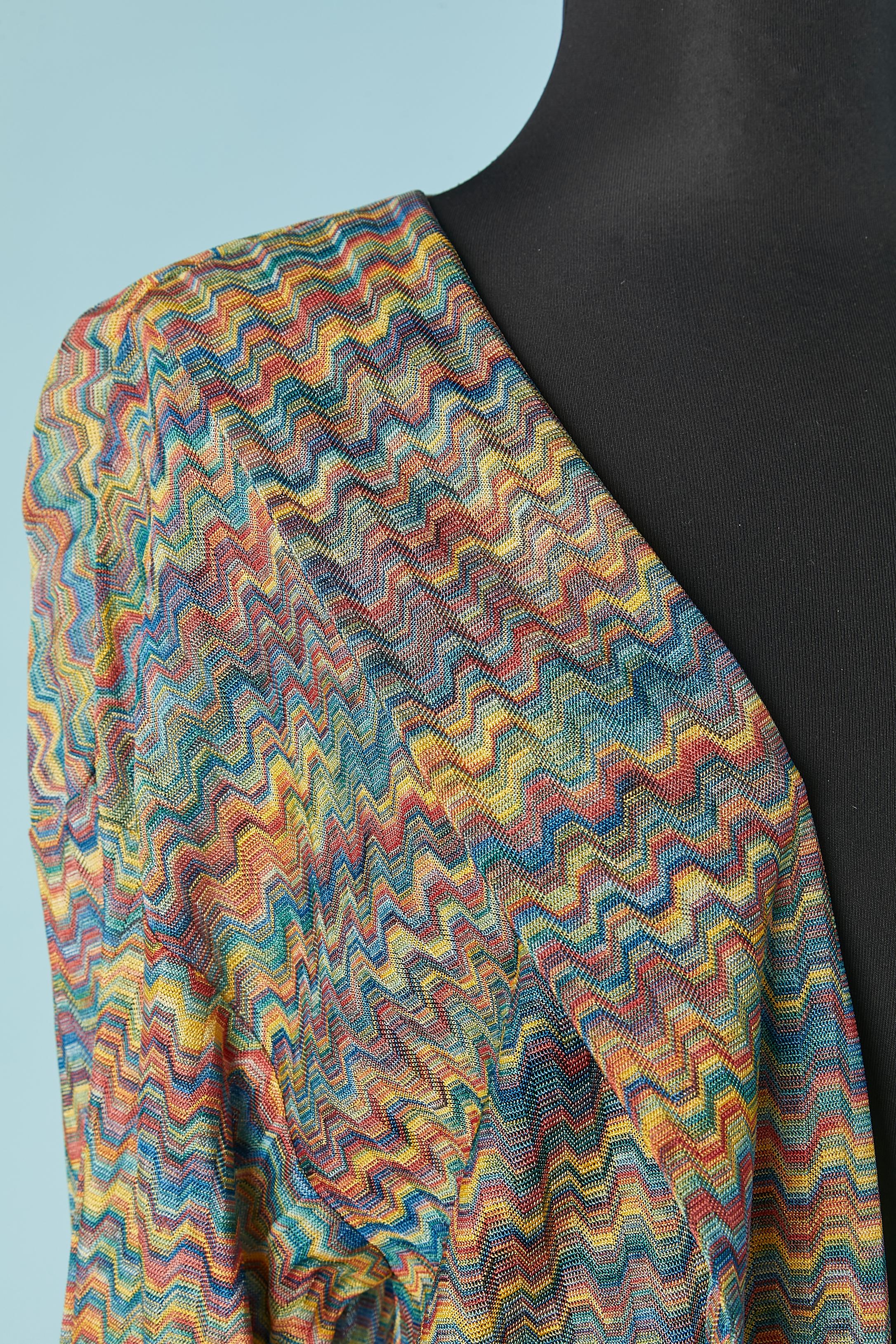 Cardigan lungo in maglia di rayon multicolore. Taglia L 
