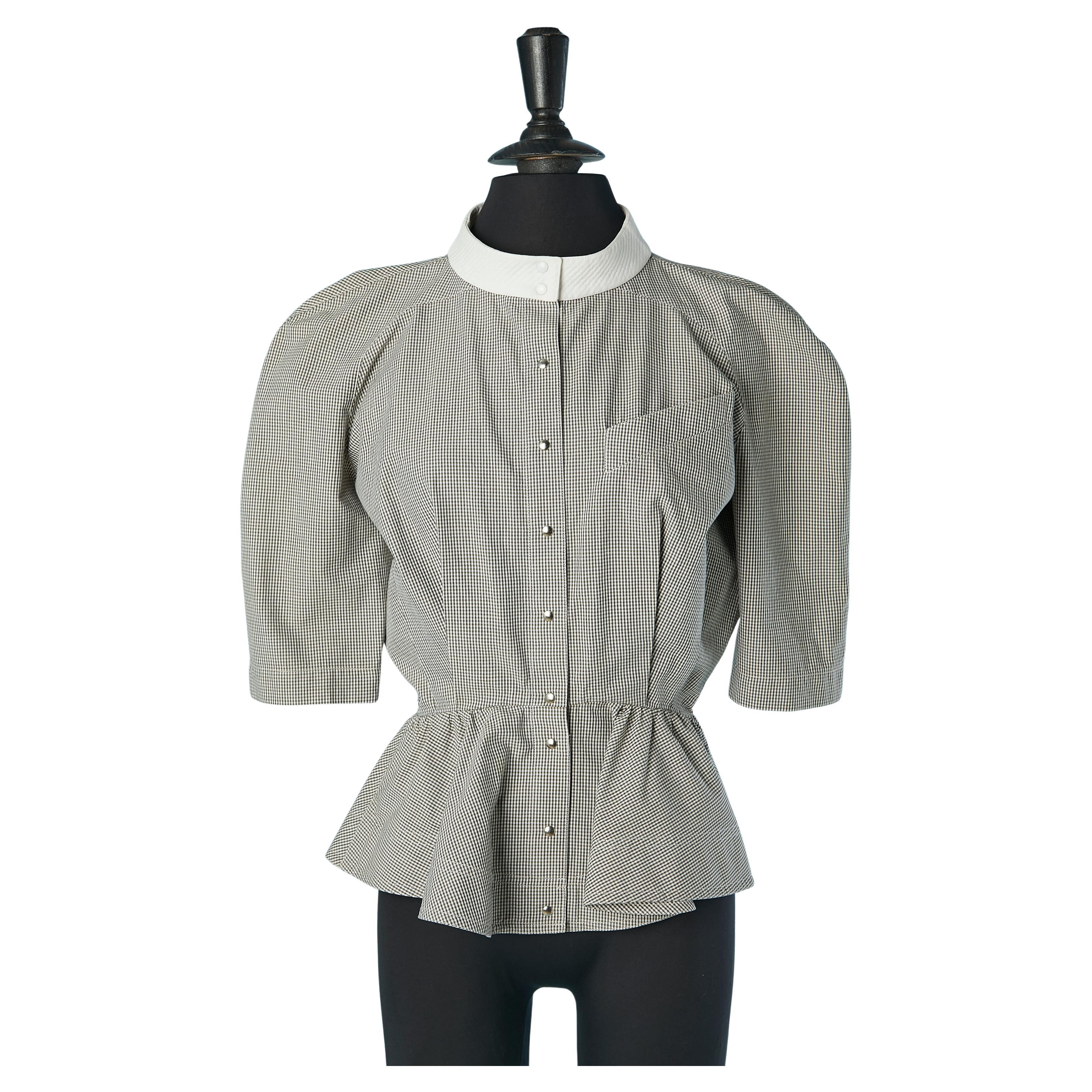 Chemise Vichy blanche et grise à col blanc THIERRY MUGLER