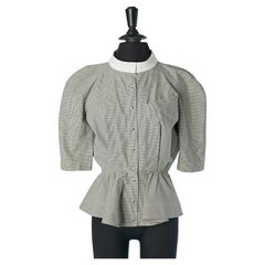 Chemise Vichy blanche et grise à col blanc THIERRY MUGLER