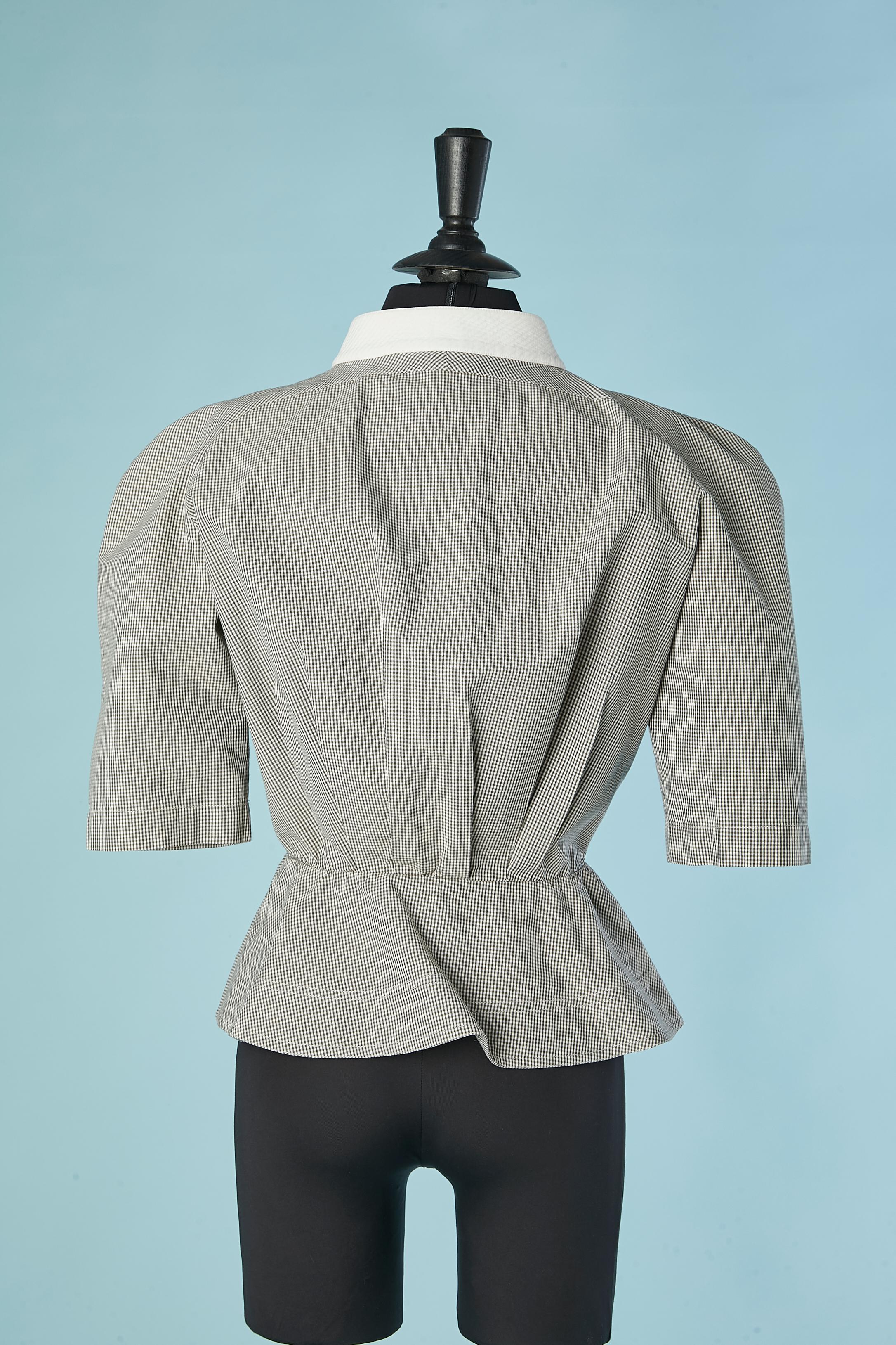 Camicia Vichy bianca e grigia con collo bianco Thierry Mugler in vendita 1