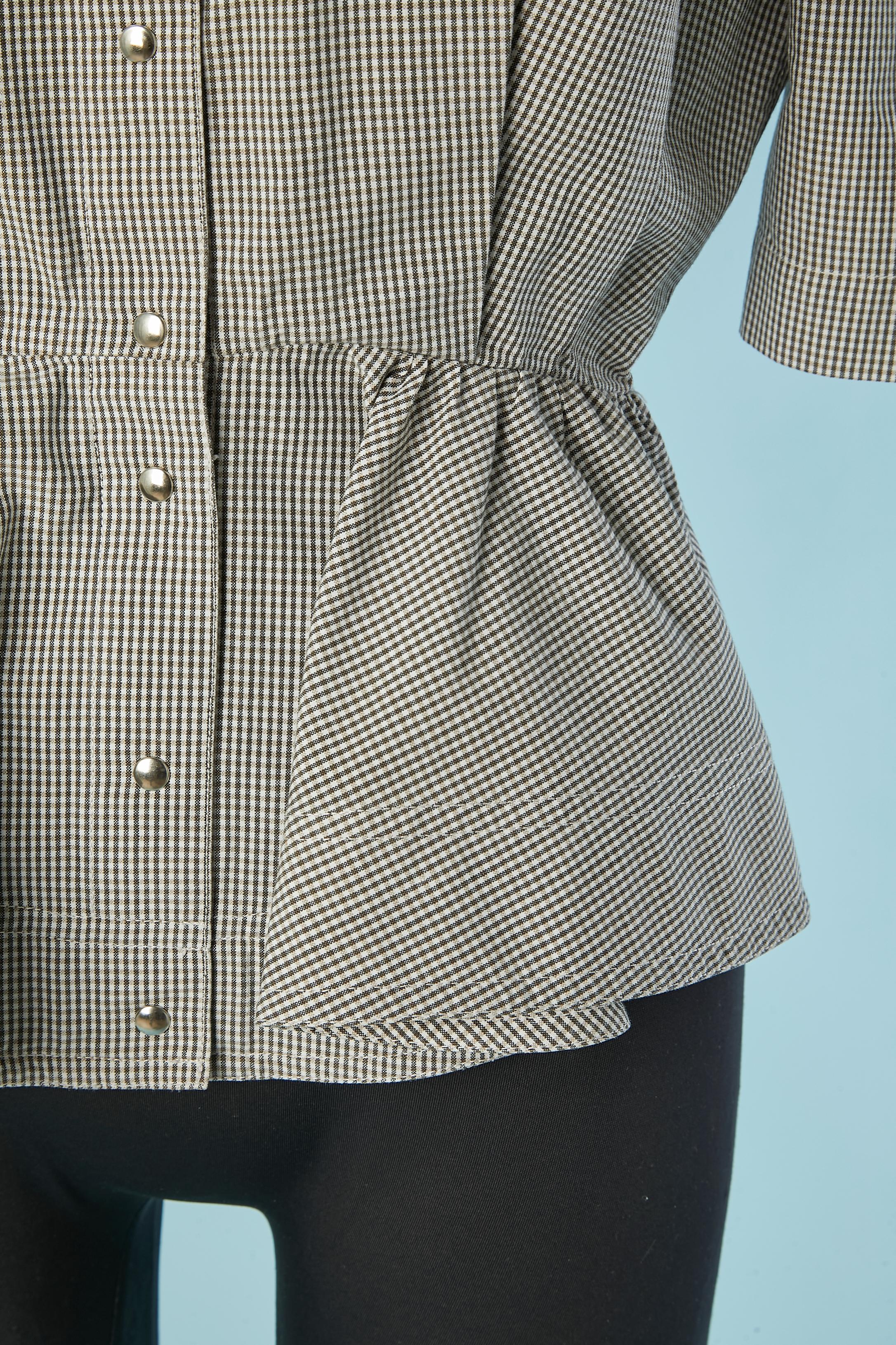 Grigio Camicia Vichy bianca e grigia con collo bianco Thierry Mugler in vendita