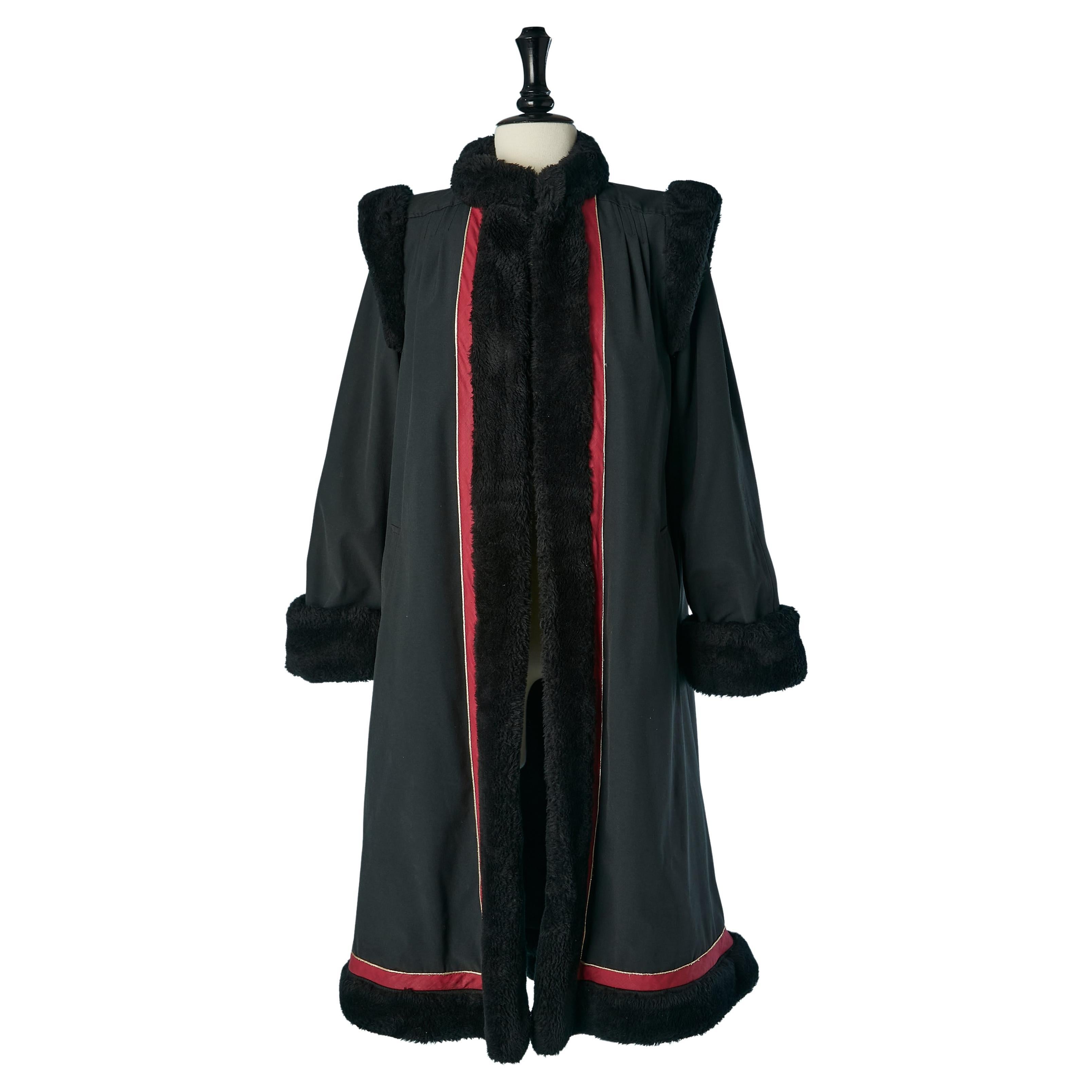 Manteau noir "russe" avec col en fausse fourrure  Yves SAINT LAURENT Rive Gauche en vente
