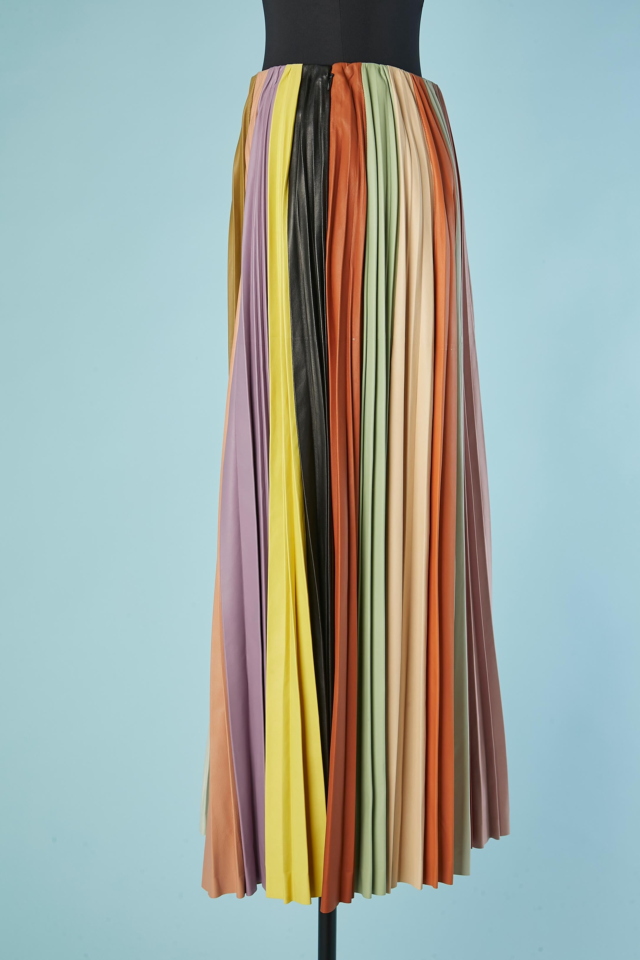 Jupe en cuir plissé multicolore Sun-Ray CHRISTIAN DIOR SS19 Excellent état - En vente à Saint-Ouen-Sur-Seine, FR