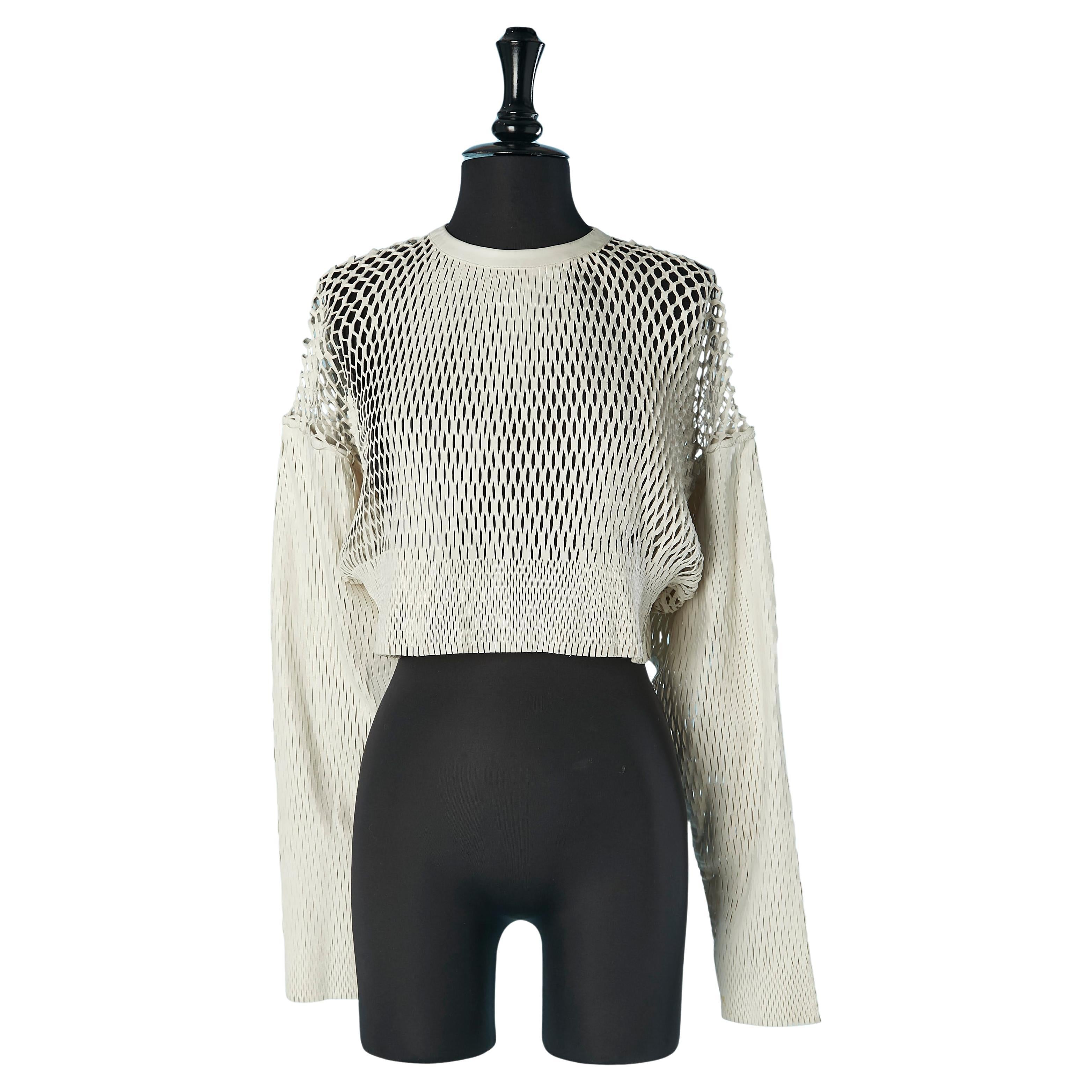 Top de cuero blanco con malla cortada a láser TOM FORD