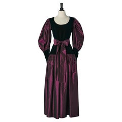 Robe du soir en velours noir et taffetas de soie violet SAINT LAURENT Rive Gauche