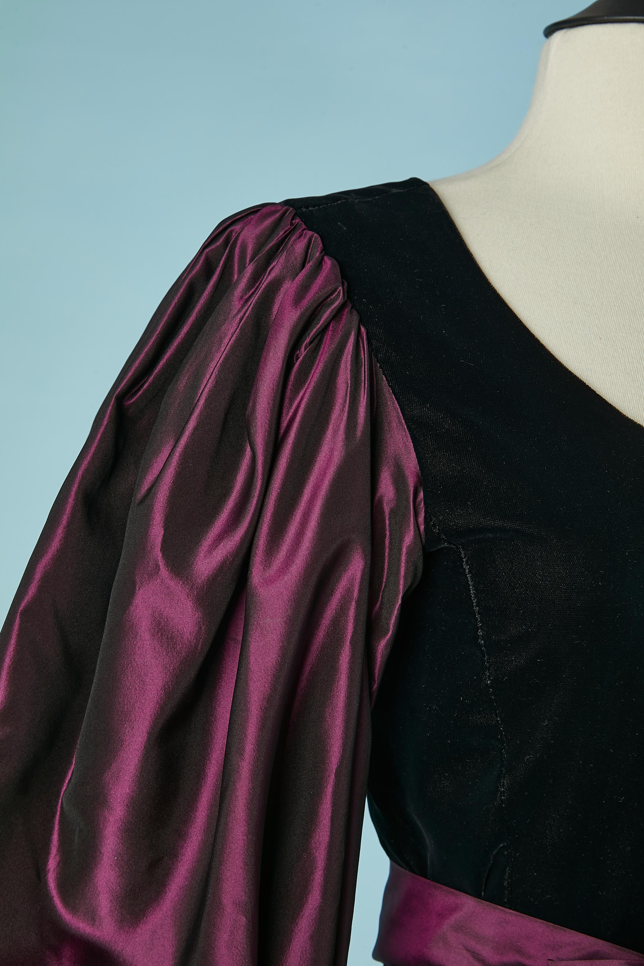 Noir Robe du soir en velours noir et taffetas de soie violet SAINT LAURENT Rive Gauche en vente