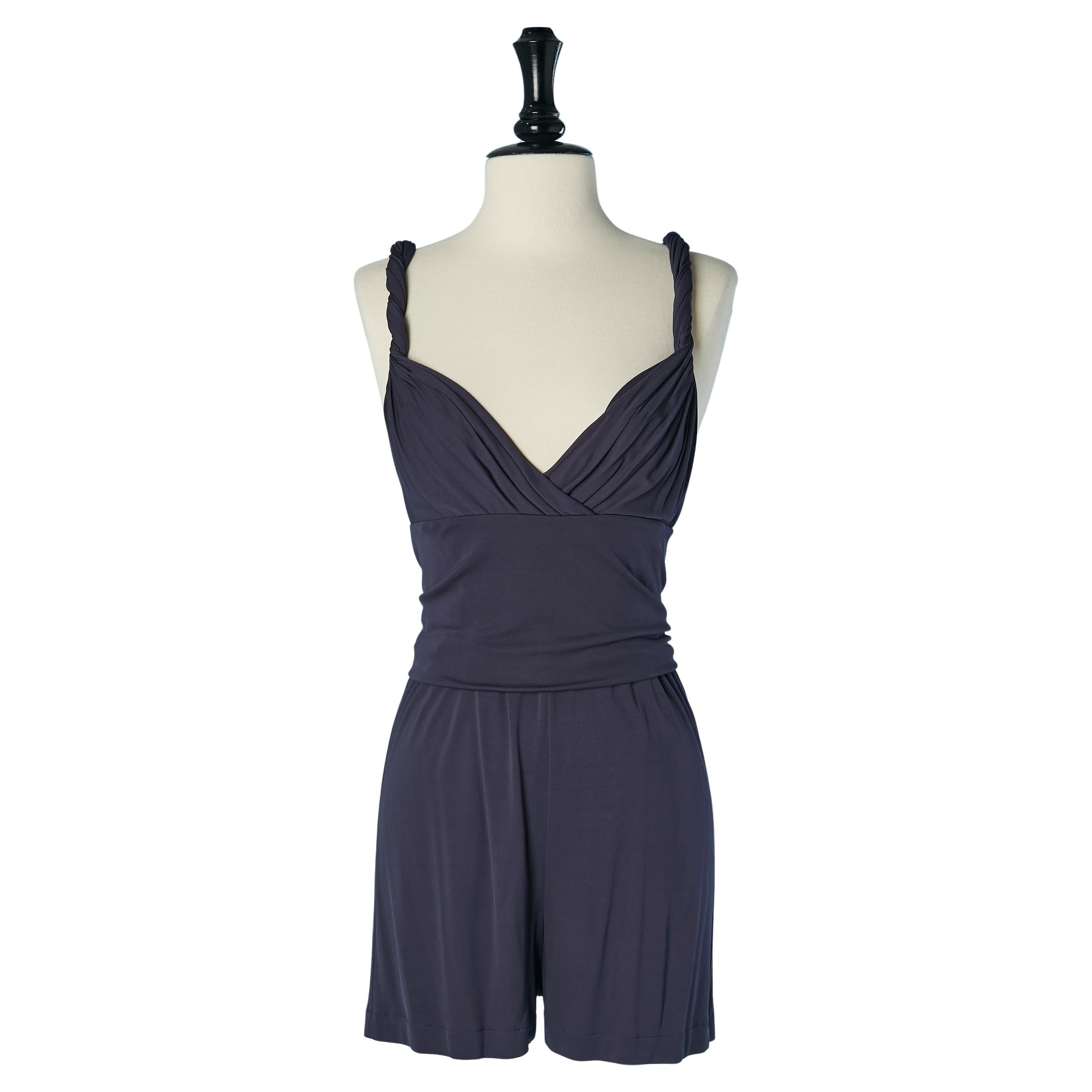Mono corto de punto de seda azul marino con tirante trenzado CHRISTIAN DIOR en venta