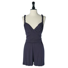 Combinaison courte en jersey de soie bleu marine avec bretelles torsadées CHRISTIAN DIOR