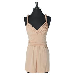 Combinaison courte en jersey de soie beige rose CHRISTIAN DIOR