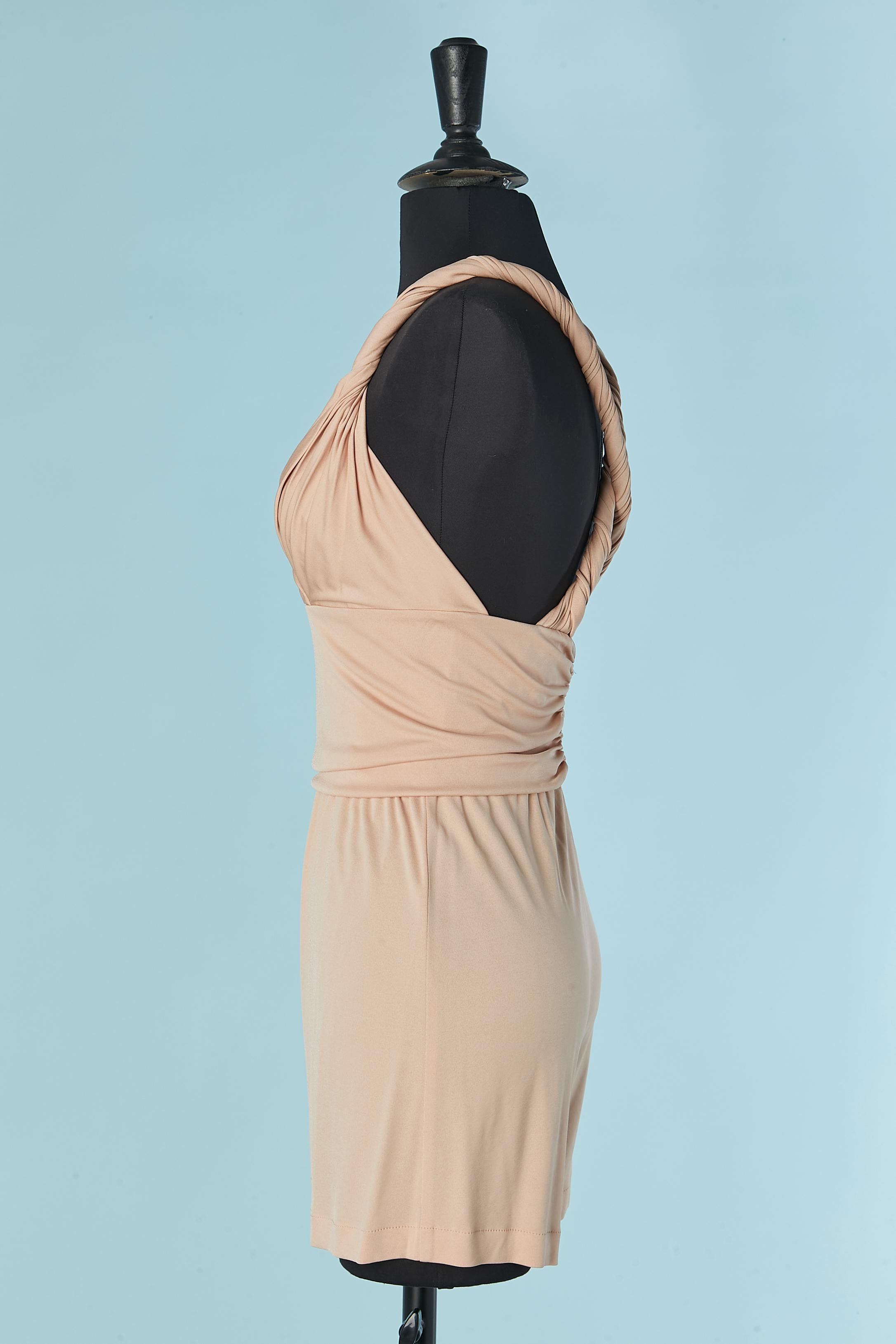 Mono corto de jersey de seda rosa beige CHRISTIAN DIOR en Excelente estado para la venta en Saint-Ouen-Sur-Seine, FR