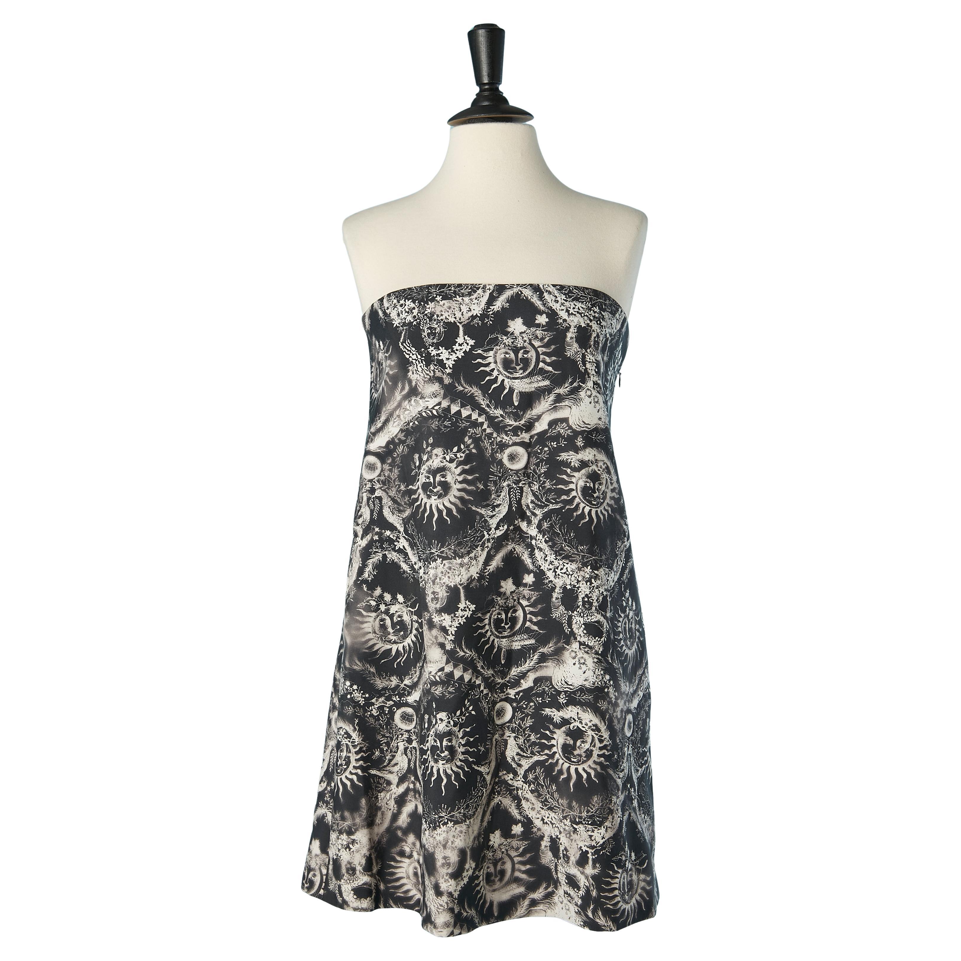 Robe bustier imprimée noir et blanc CHRISTIAN DIOR en vente
