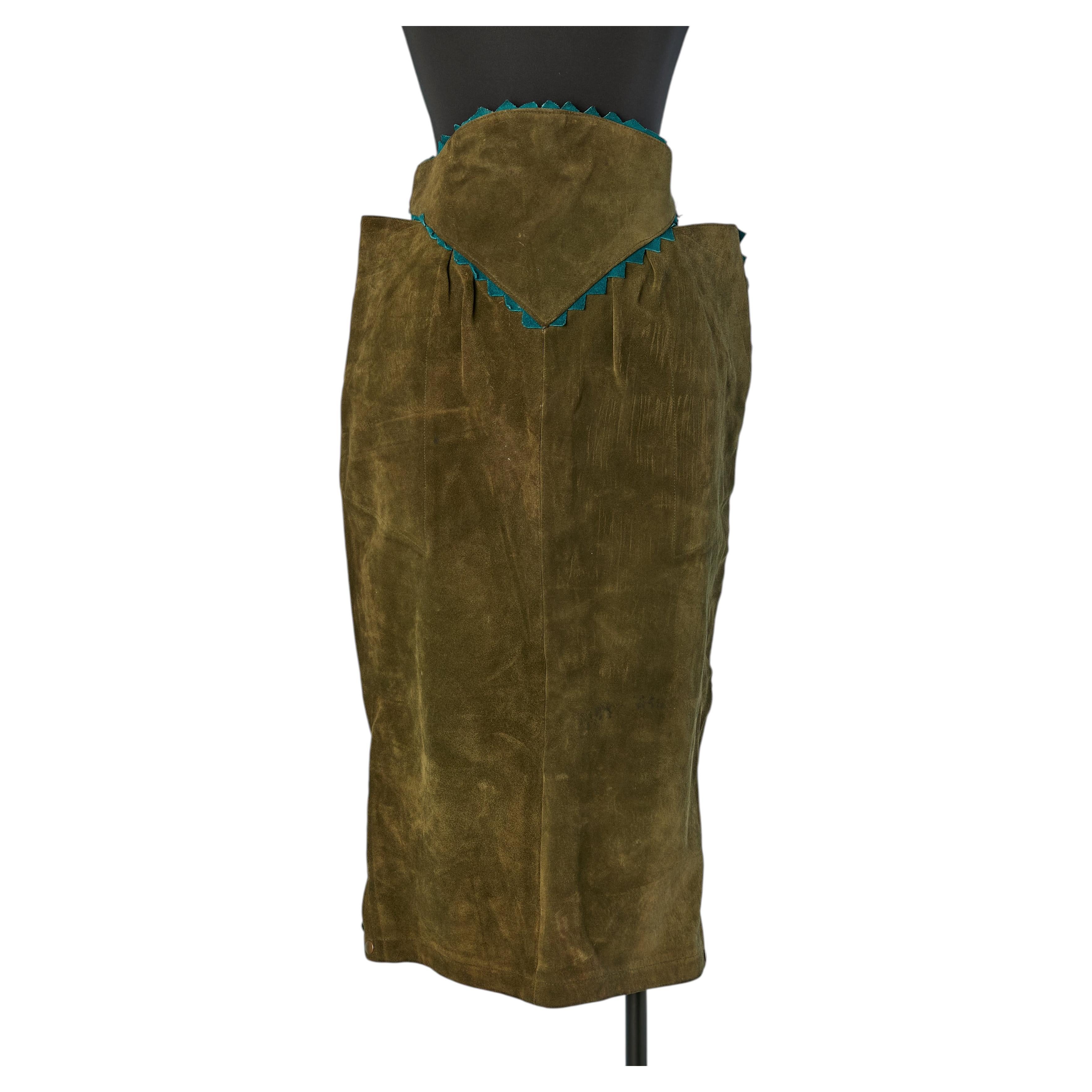 Green suede high waisted skirt THIERRY MUGLER For Sale