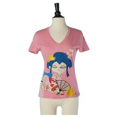 Pink tee-shirt with Geisha patchwork appliqué JOHN GALLIANO