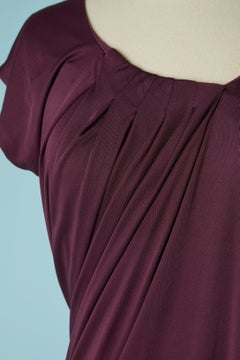 Robe de cocktail sans manches en jersey drapé bordeaux ROCHAS